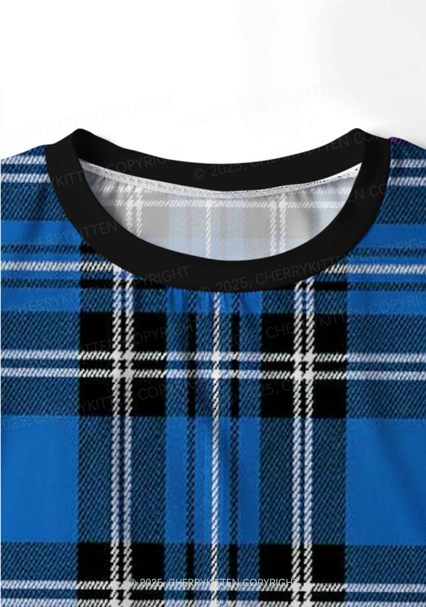 Blue Plaid Y2K Print Long Sleeve Pajama Set Cherrykitten - Image 5