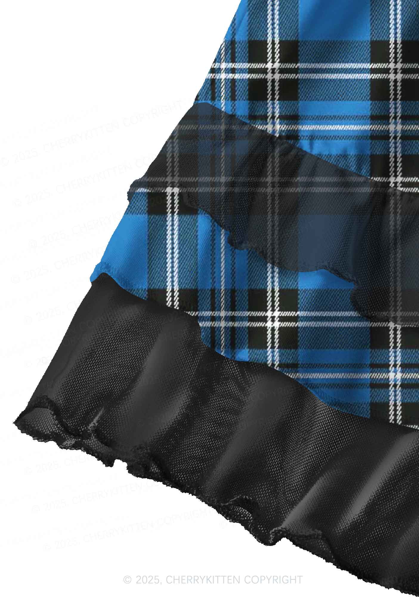 Blue Plaid Y2K Print Mini Layered Skirt Cherrykitten - Image 3