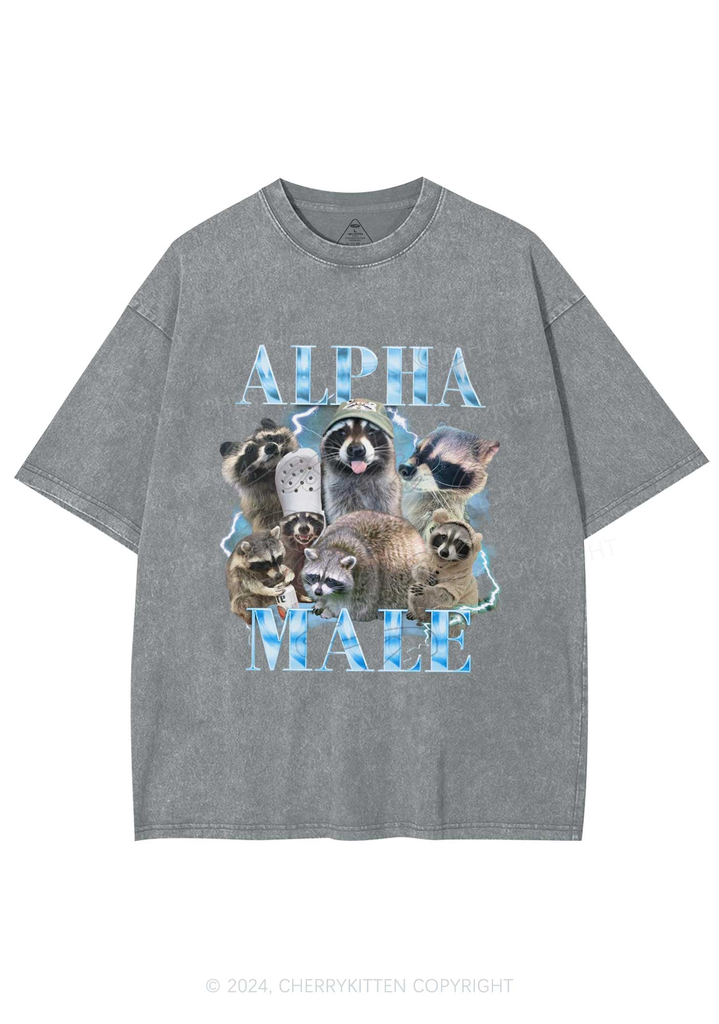 Blue Raccoons Alpha Male Y2K Washed Tee Cherrykitten - Image 7