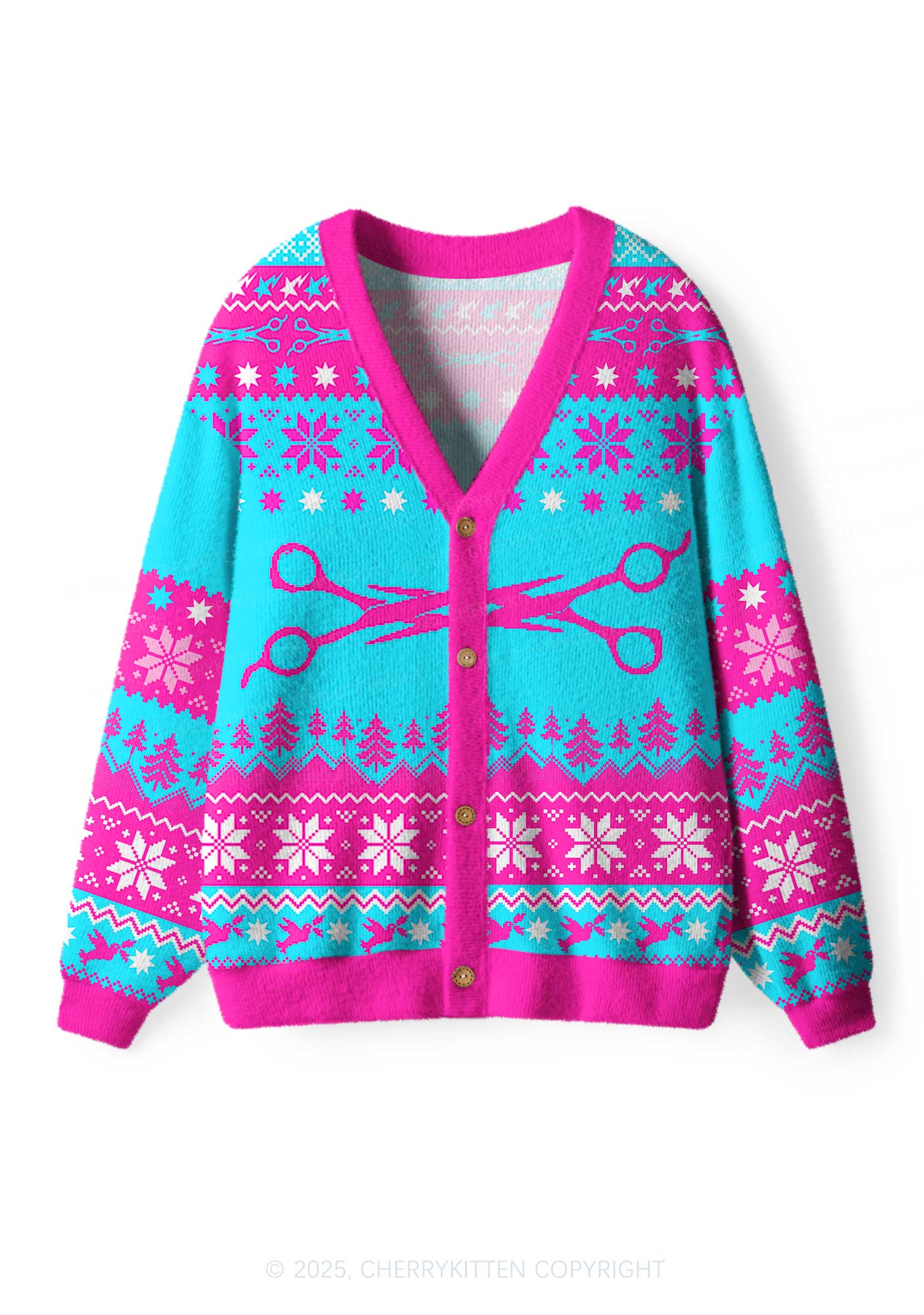 Blue Scissor Pride Y2K Christmas Cardigan Knit Sweatshirt Cherrykitten - Image 2
