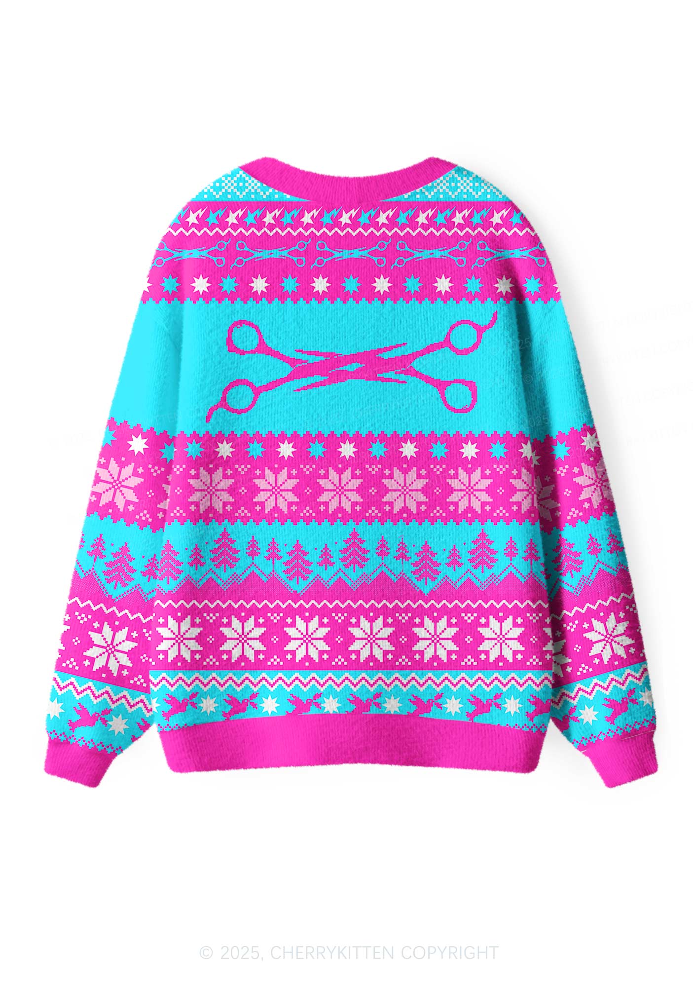 Blue Scissor Pride Y2K Christmas Cardigan Knit Sweatshirt Cherrykitten - Image 3