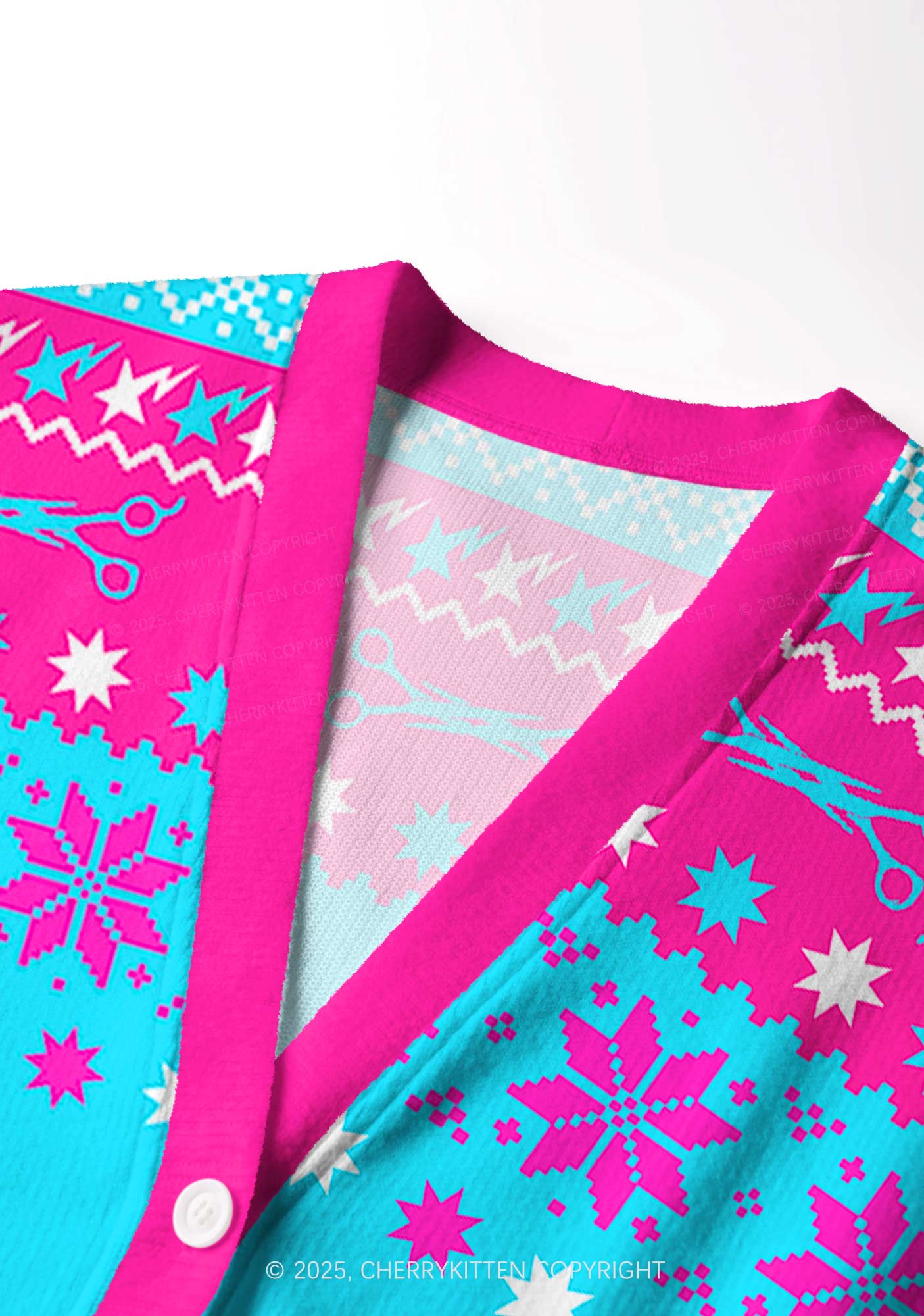Blue Scissor Pride Y2K Christmas Cardigan Knit Sweatshirt Cherrykitten - Image 5