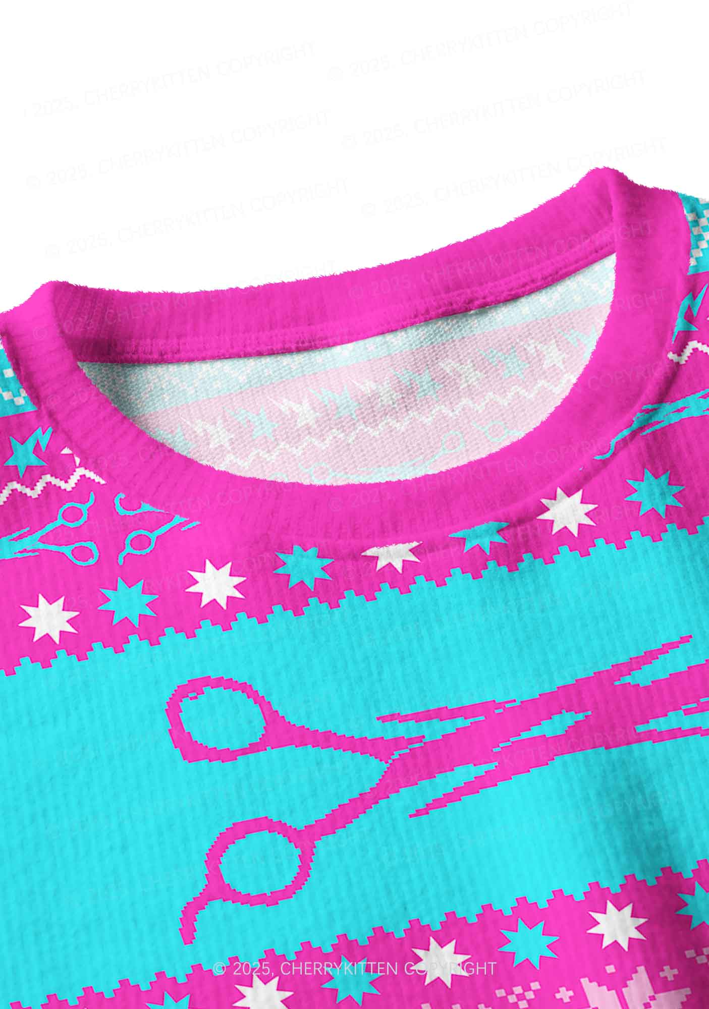 Blue Scissor Pride Y2K Christmas Crop Knit Sweatshirt Cherrykitten - Image 4