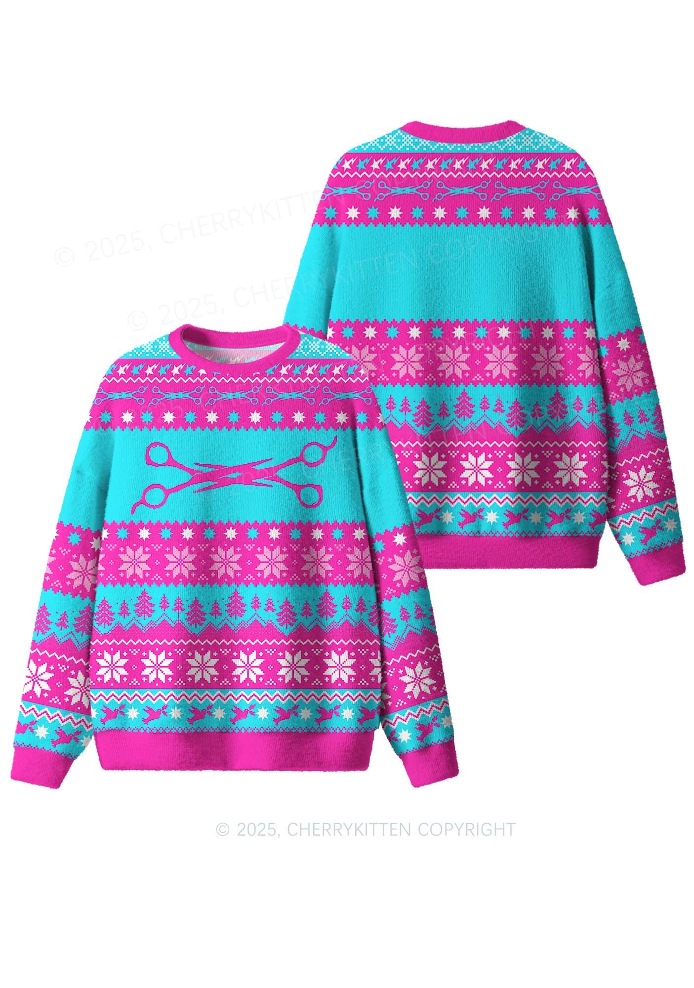 Blue Scissor Pride Y2K Christmas Knit Sweatshirt Cherrykitten - Image 3