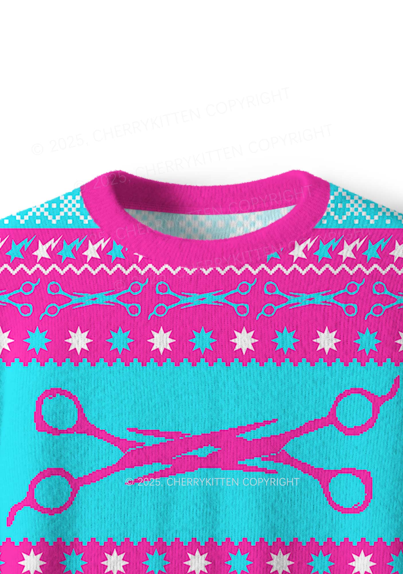 Blue Scissor Pride Y2K Christmas Knit Sweatshirt Cherrykitten - Image 5