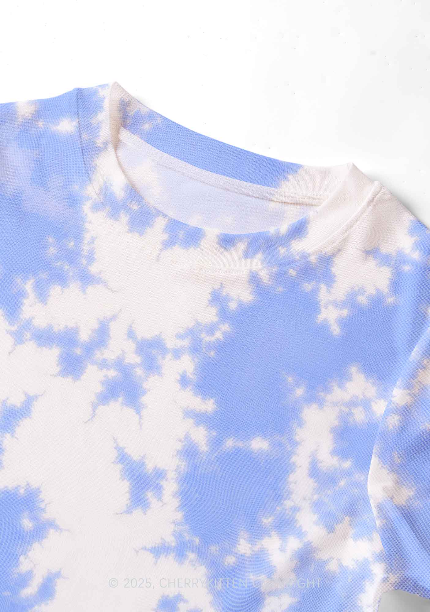 Blue Sky White Clouds Y2K Mesh Crop Top Cherrykitten - Image 2