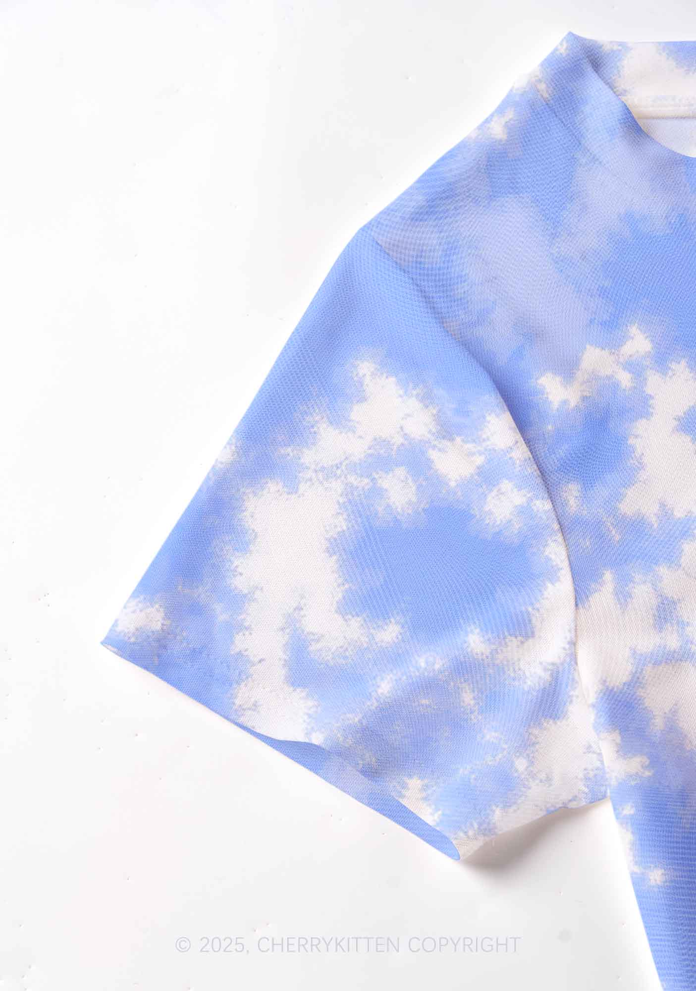 Blue Sky White Clouds Y2K Mesh Crop Top Cherrykitten - Image 3