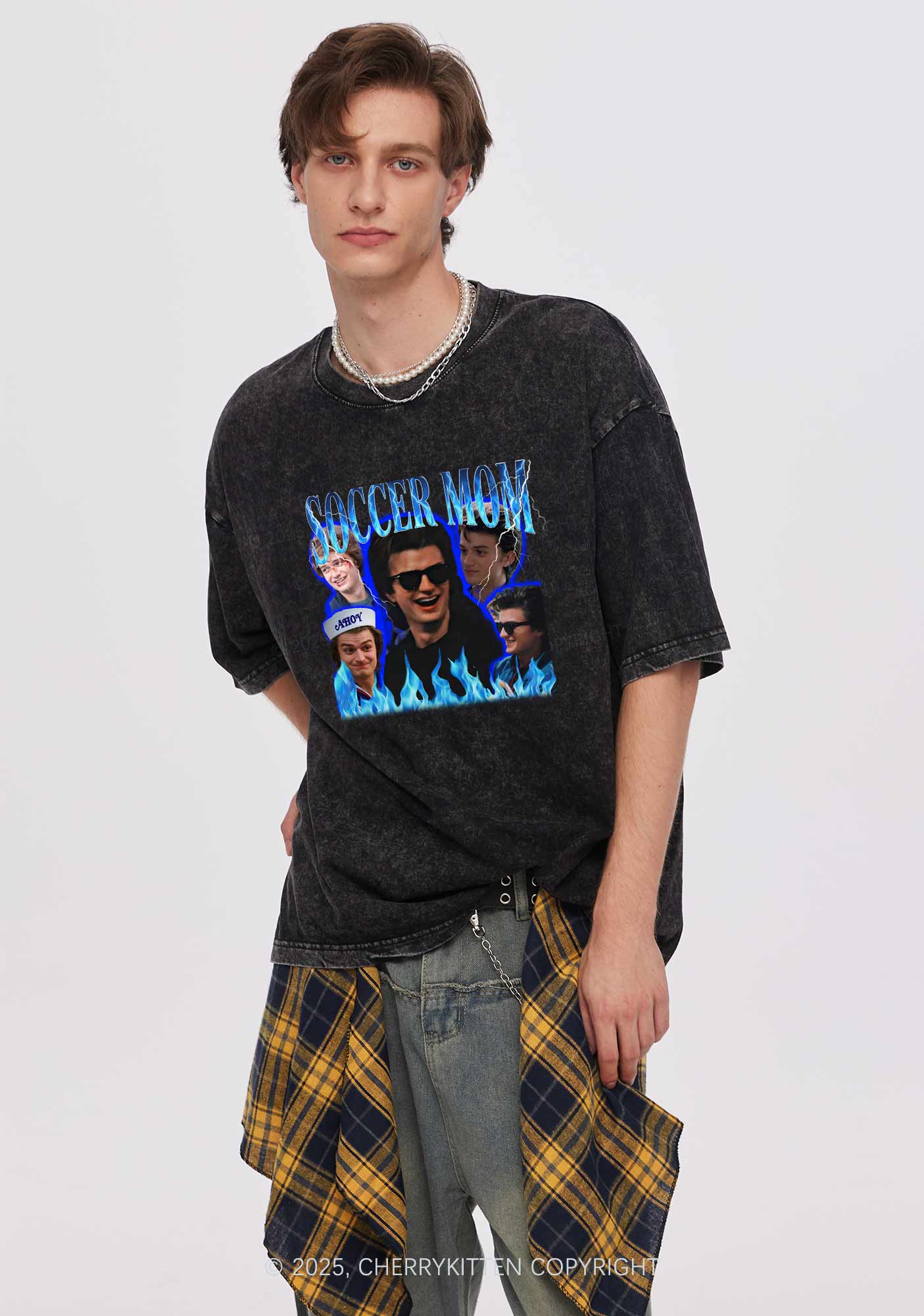 Blue Soccer Mom Y2K Shirts Washed Tee Cherrykitten - Image 2