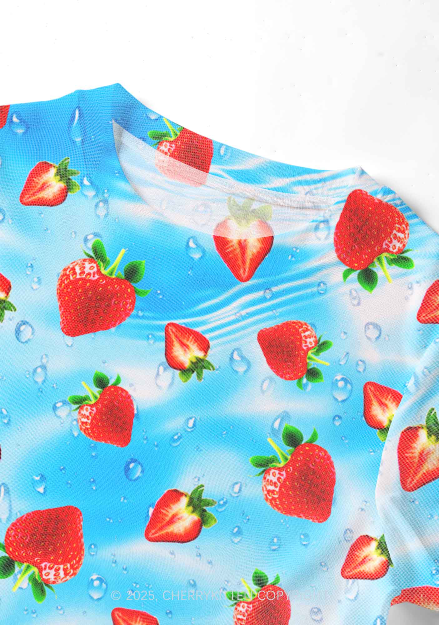 Blue Strawberry Y2K Mesh Crop Top Cherrykitten - Image 3