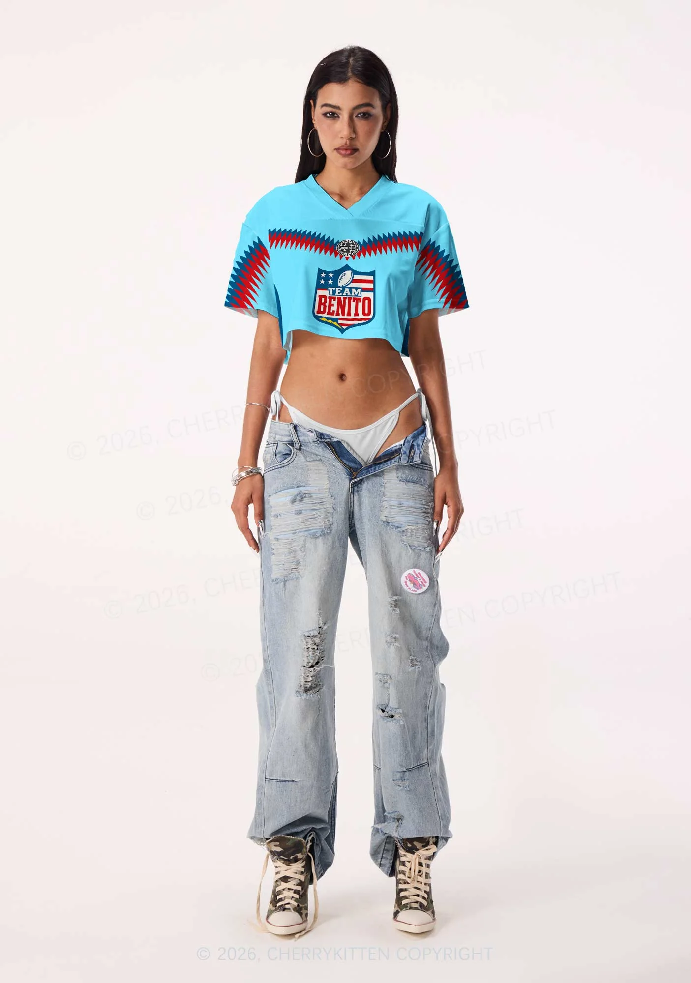 Blue Team Bunny Y2K Crop Sport Jersey Shirts Cherrykitten - Image 2