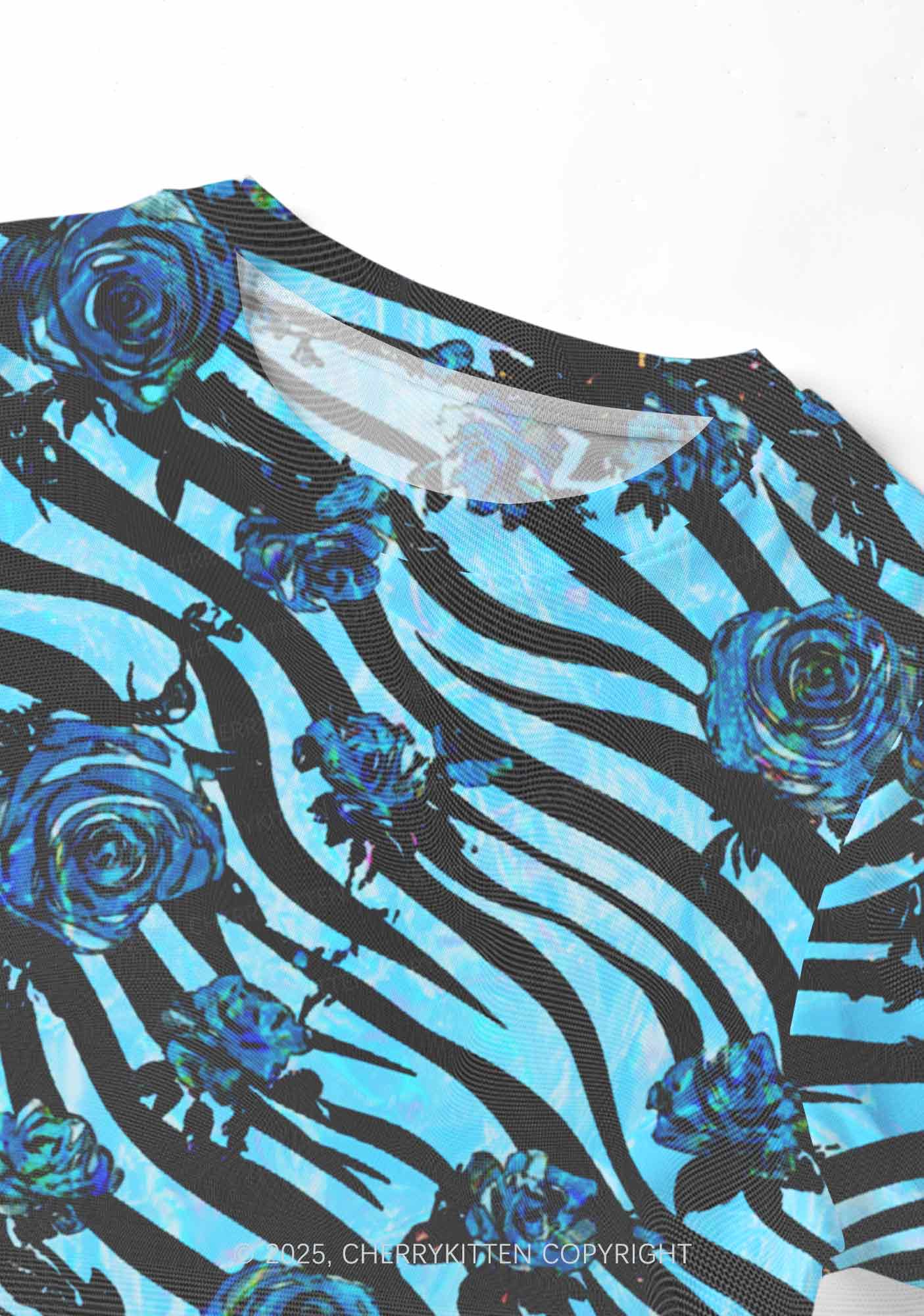 Blue Zebra Roses Y2K Mesh Crop Top Cherrykitten - Image 3