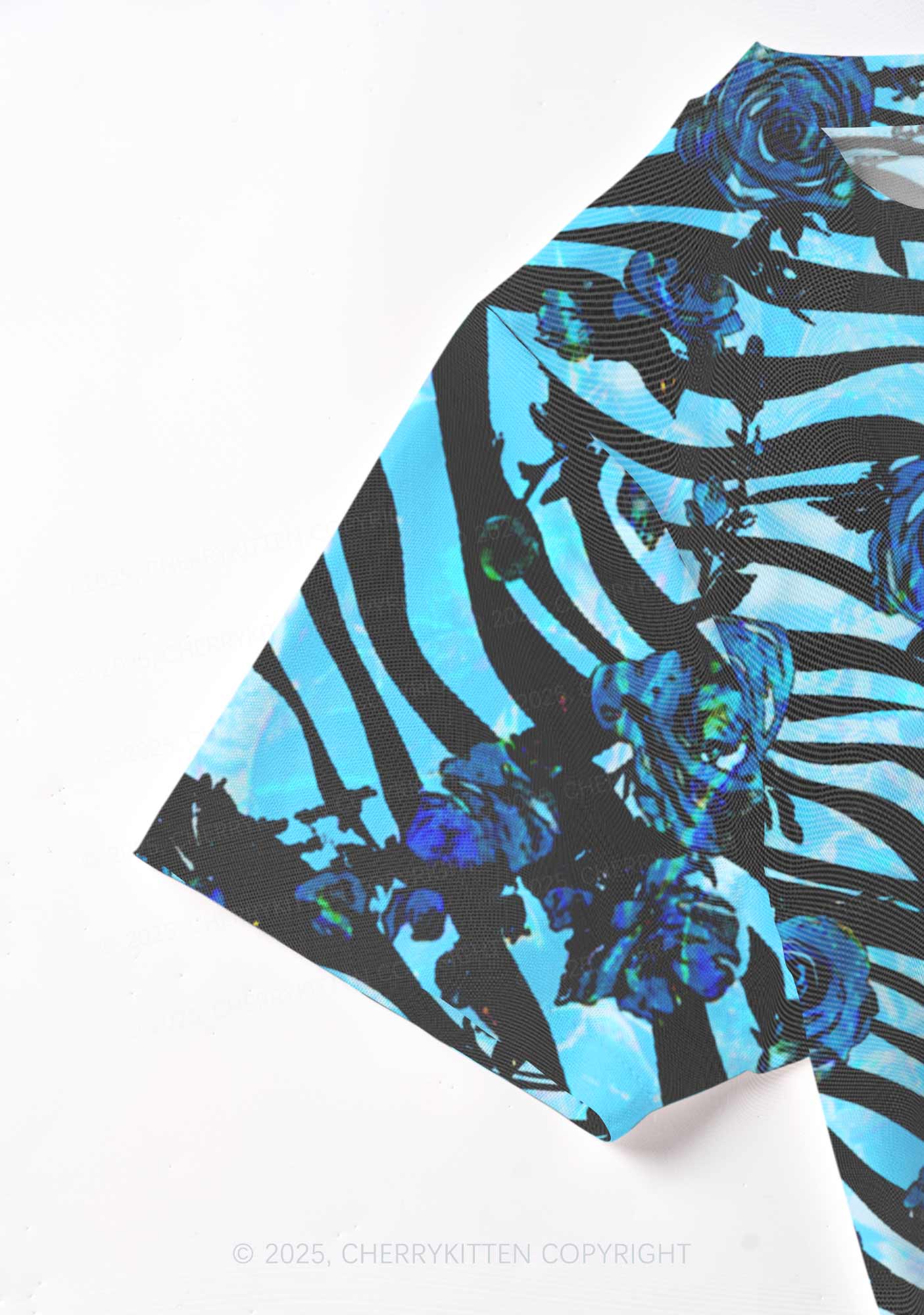 Blue Zebra Roses Y2K Mesh Crop Top Cherrykitten - Image 4