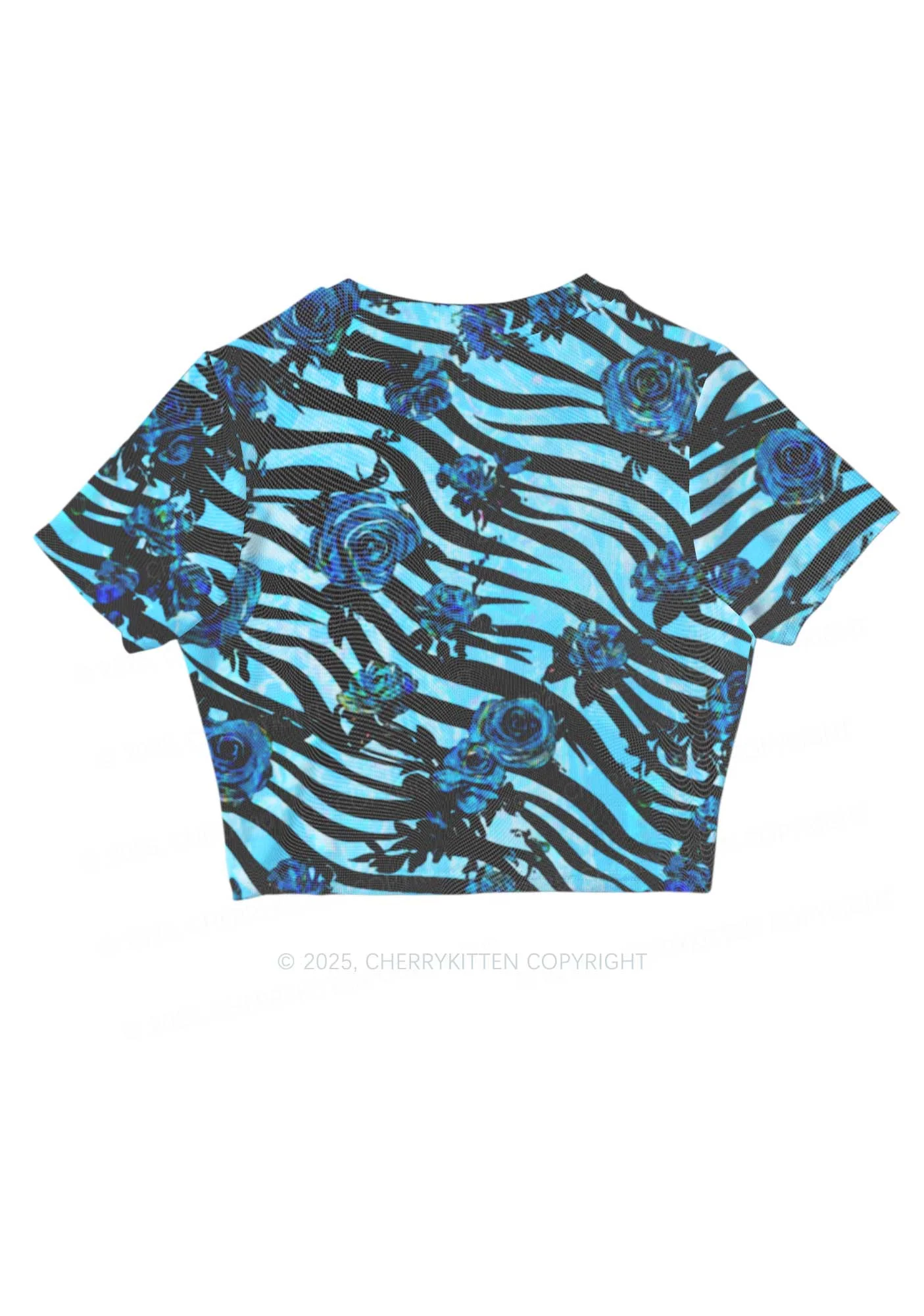 Blue Zebra Roses Y2K Mesh Crop Top Cherrykitten - Image 5