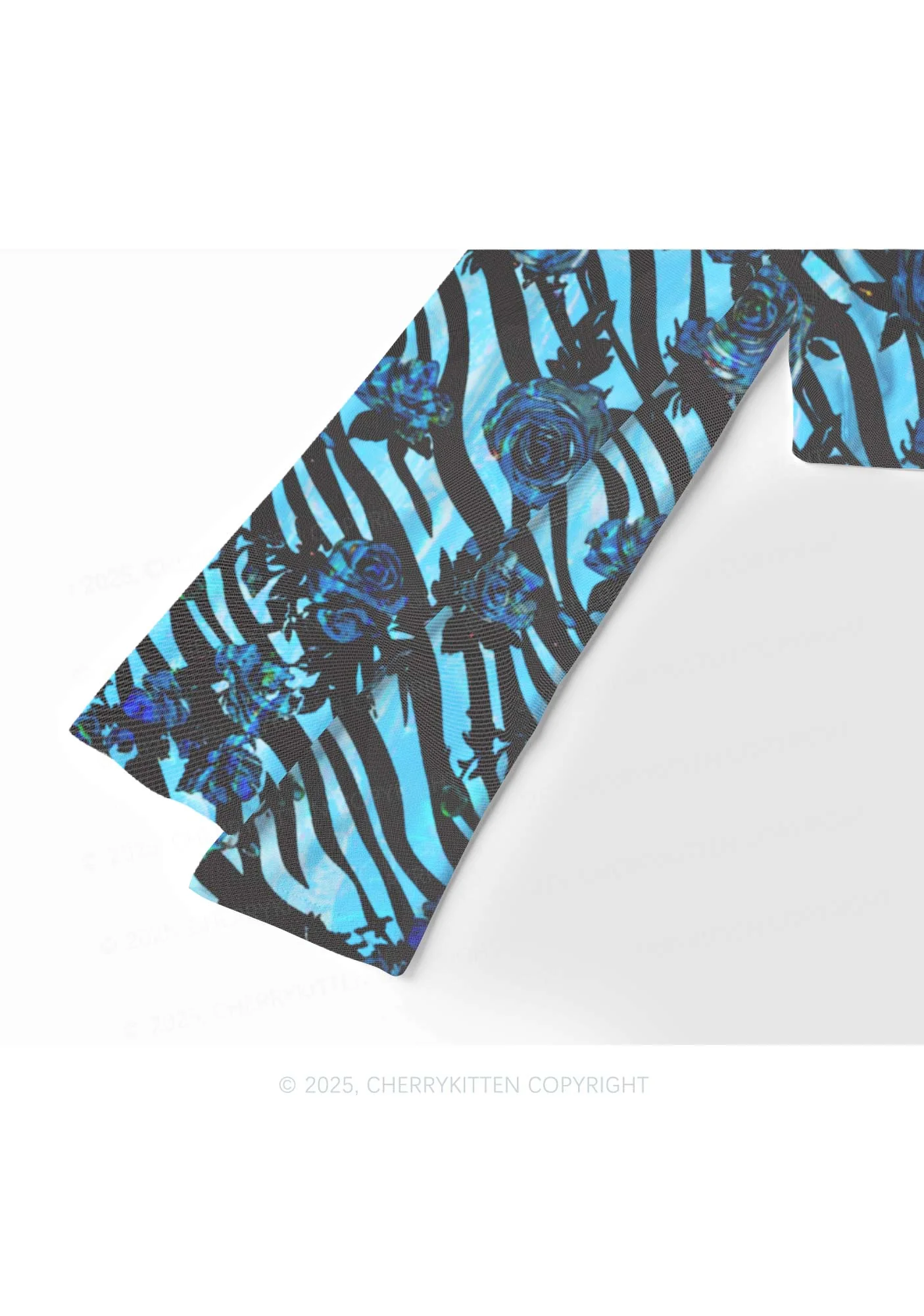Blue Zebra Roses Y2K Mesh Long Sleeve Crop Top Cherrykitten - Image 4