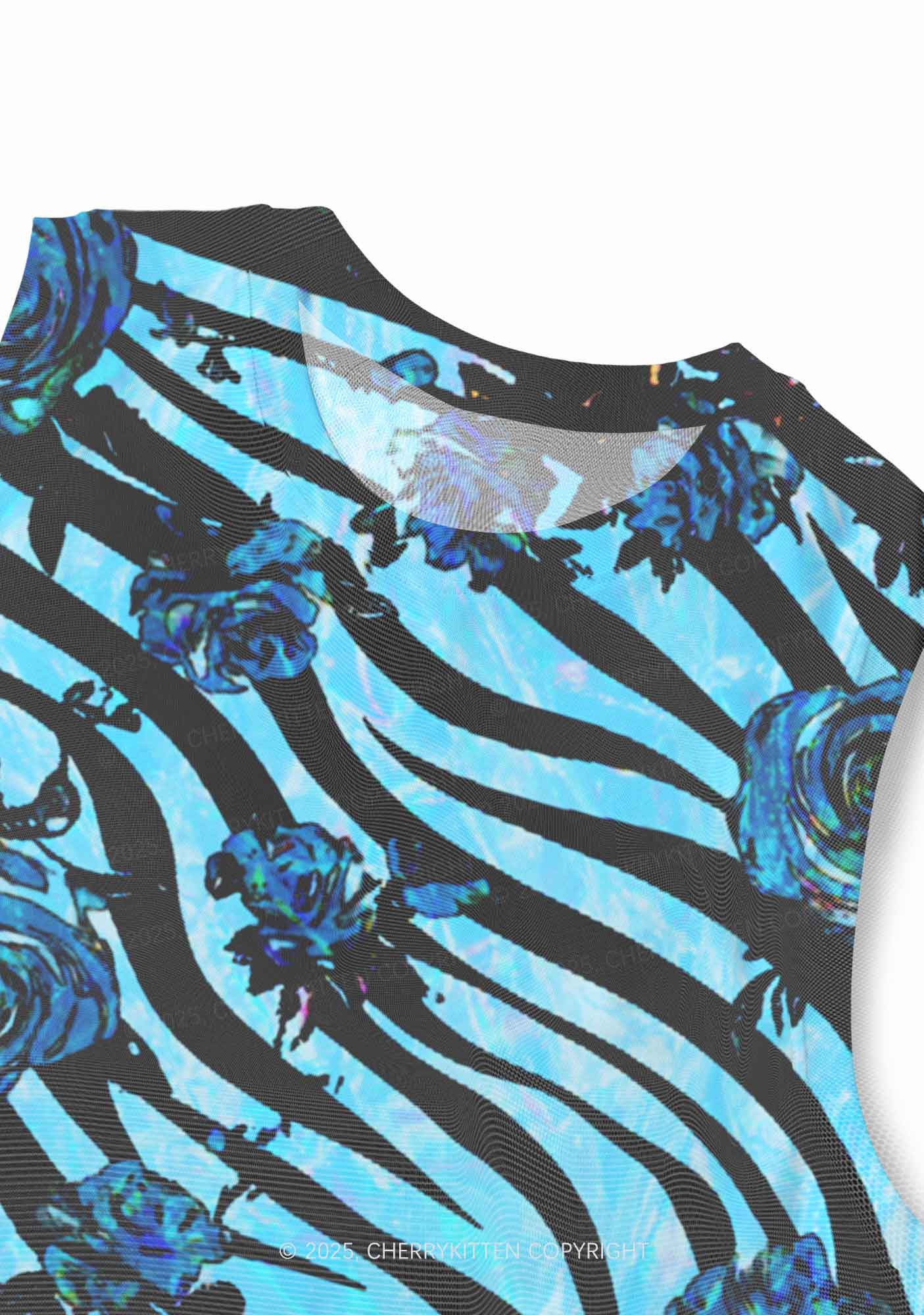 Blue Zebra Roses Y2K Mesh Muscle Tank Cherrykitten - Image 3