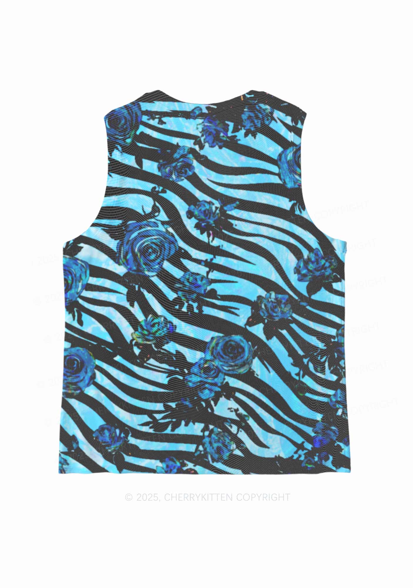 Blue Zebra Roses Y2K Mesh Muscle Tank Cherrykitten - Image 4