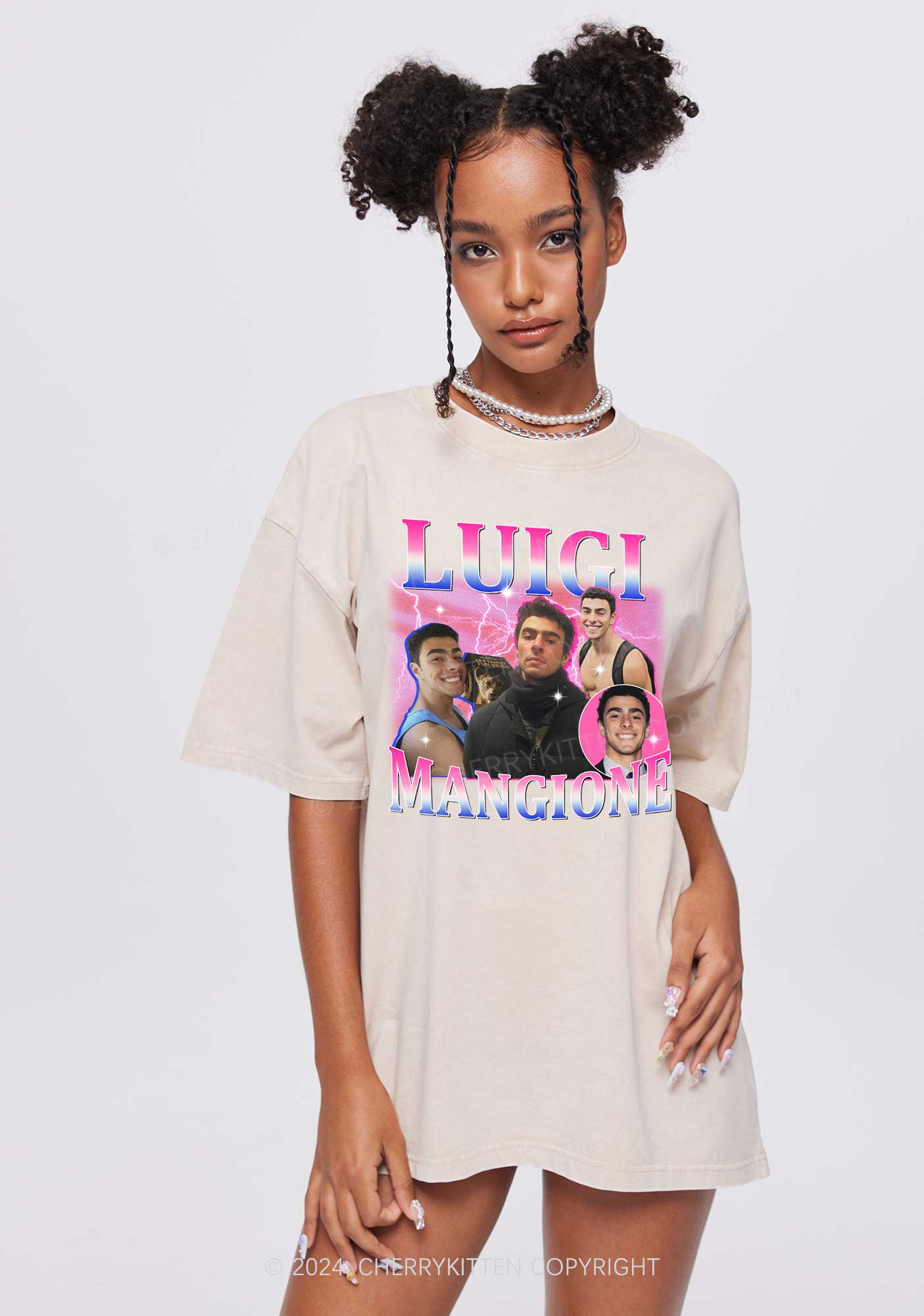 Bluepink Luigi Portrait Y2K Washed Tee Cherrykitten - Image 2