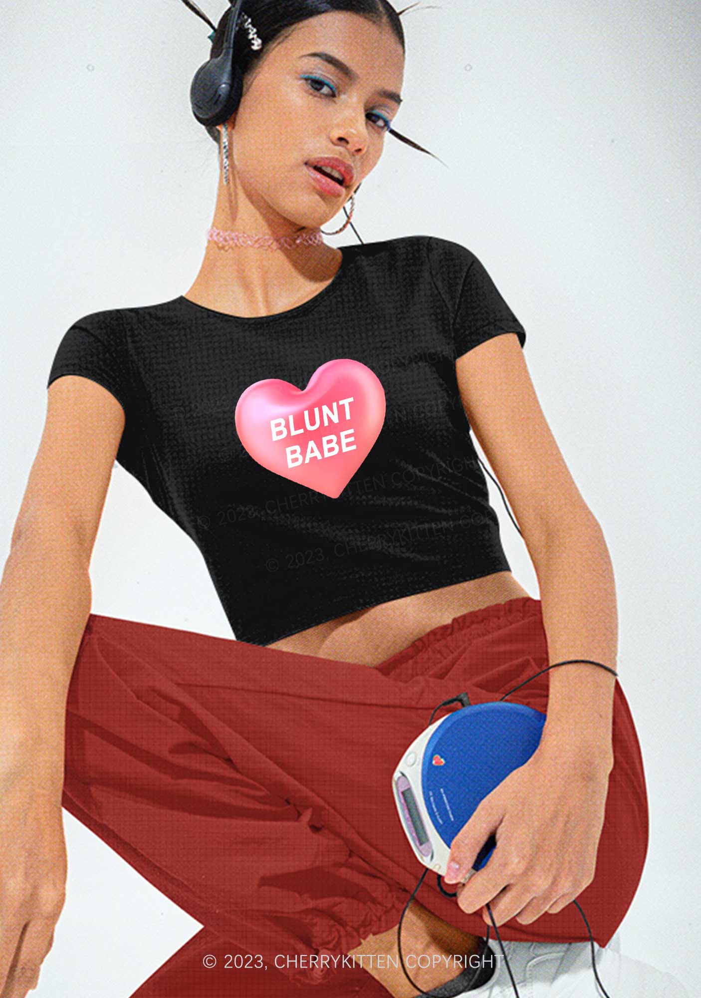Blunt Babe Y2K Baby Tee Cherrykitten - Image 2