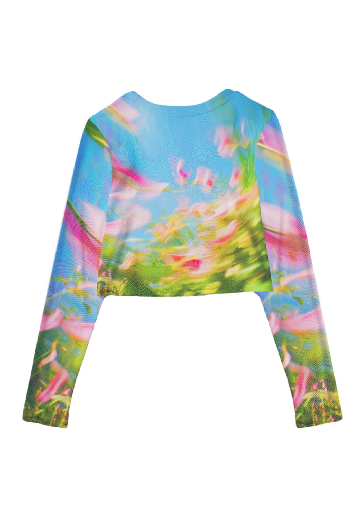 Blurred Blooms Y2K Mesh Long Sleeve Crop Top Cherrykitten - Image 3