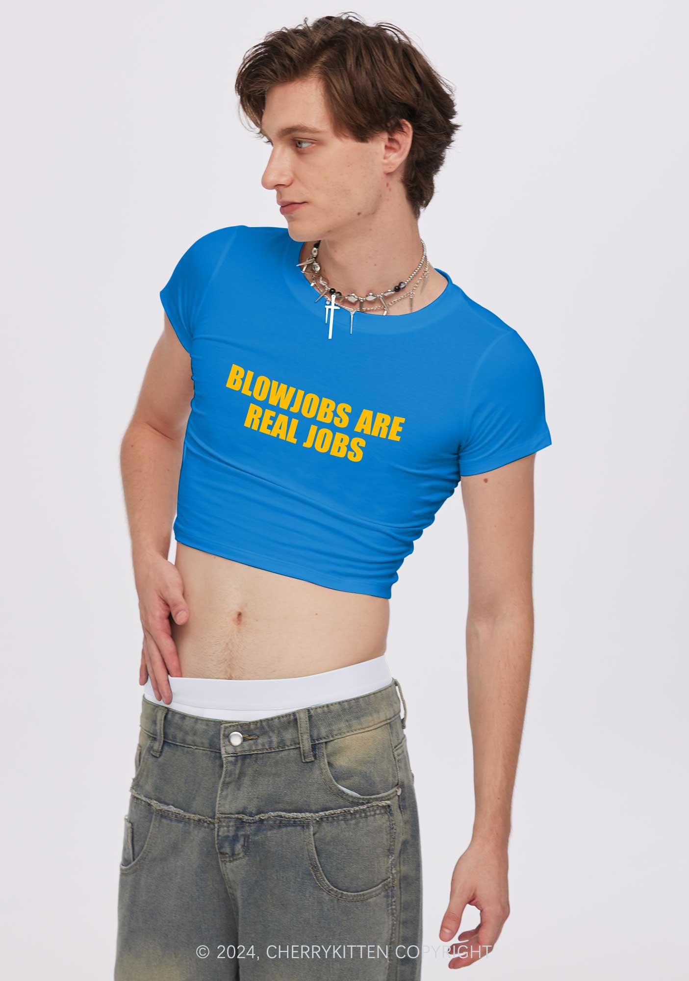 Blxwjobs Are Real Jobs Y2K Baby Tee Cherrykitten - Image 4