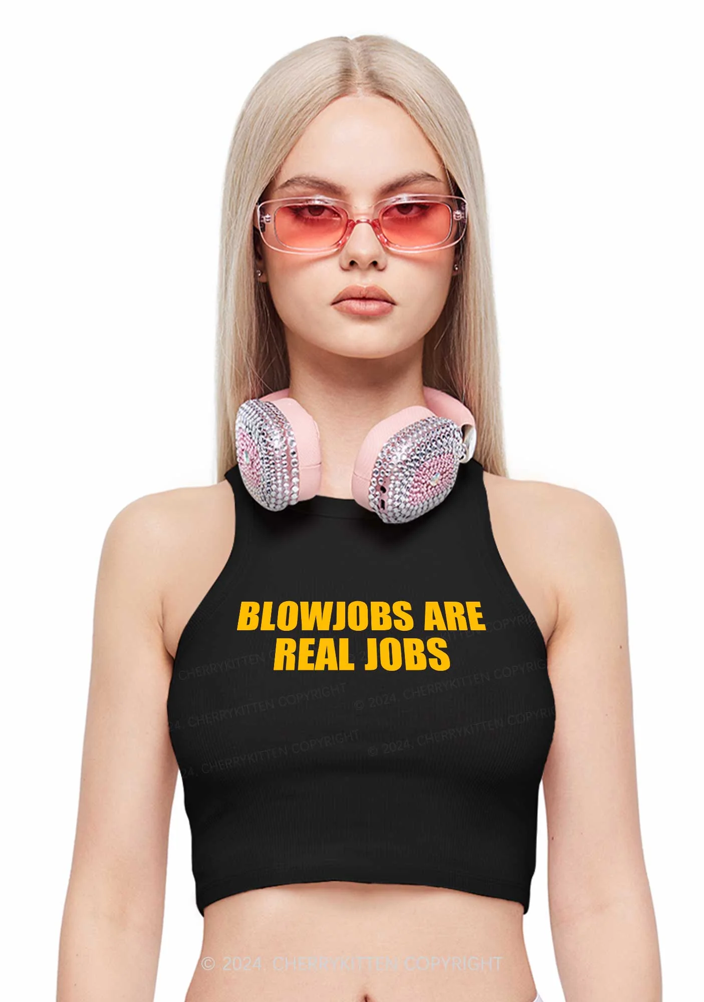 Blxwjobs Are Real Jobs Y2K Crop Tank Top Cherrykitten - Image 2