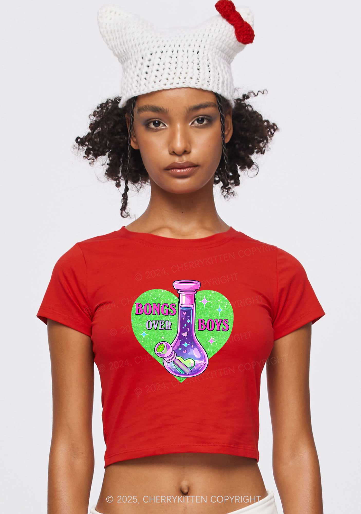 Bongs Over Boys Y2K Baby Tee Cherrykitten - Image 2