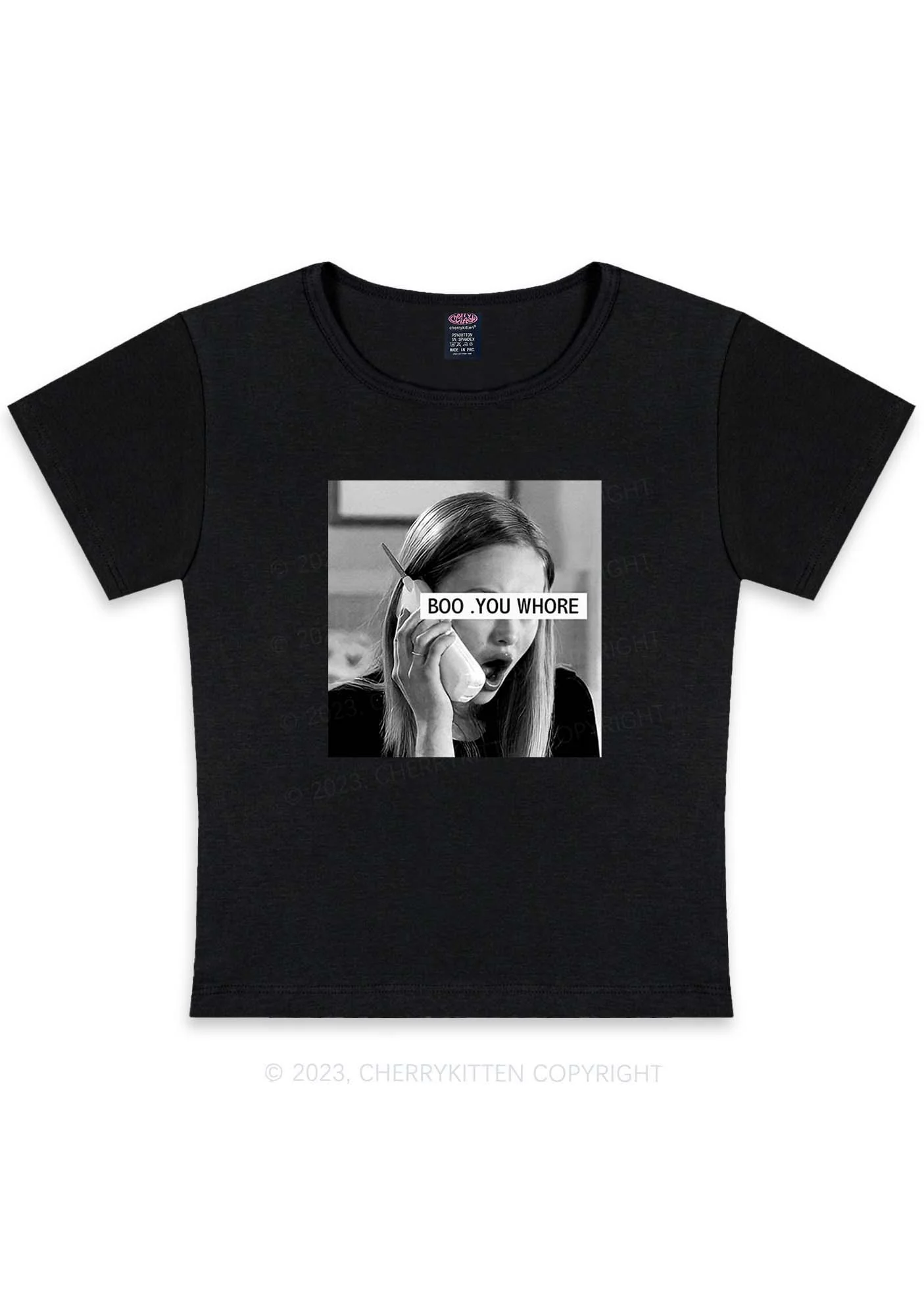 Boo You Hore Y2K Baby Tee Cherrykitten - Image 3