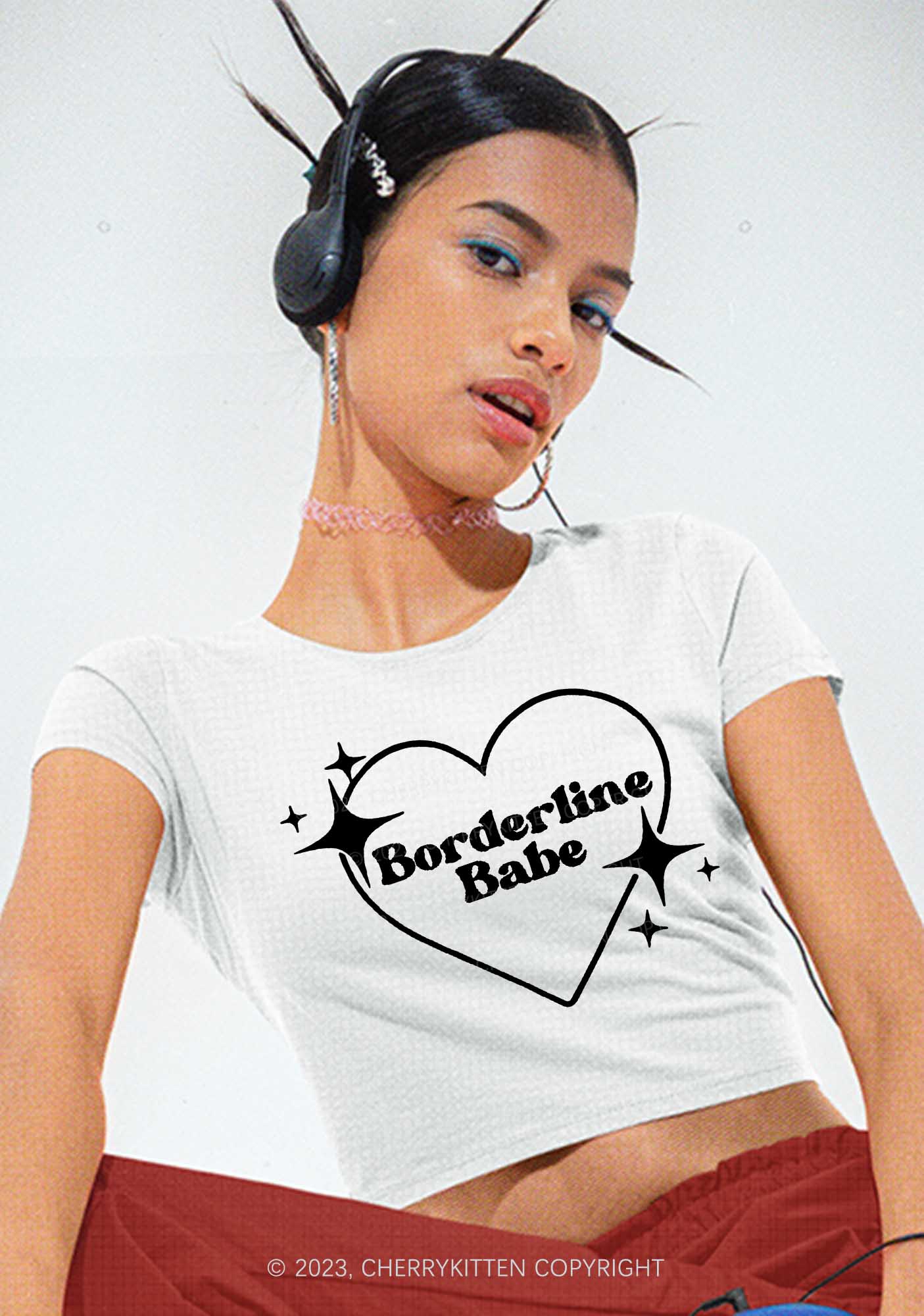 Borderline Personality Babe Y2K Baby Tee Cherrykitten - Image 2