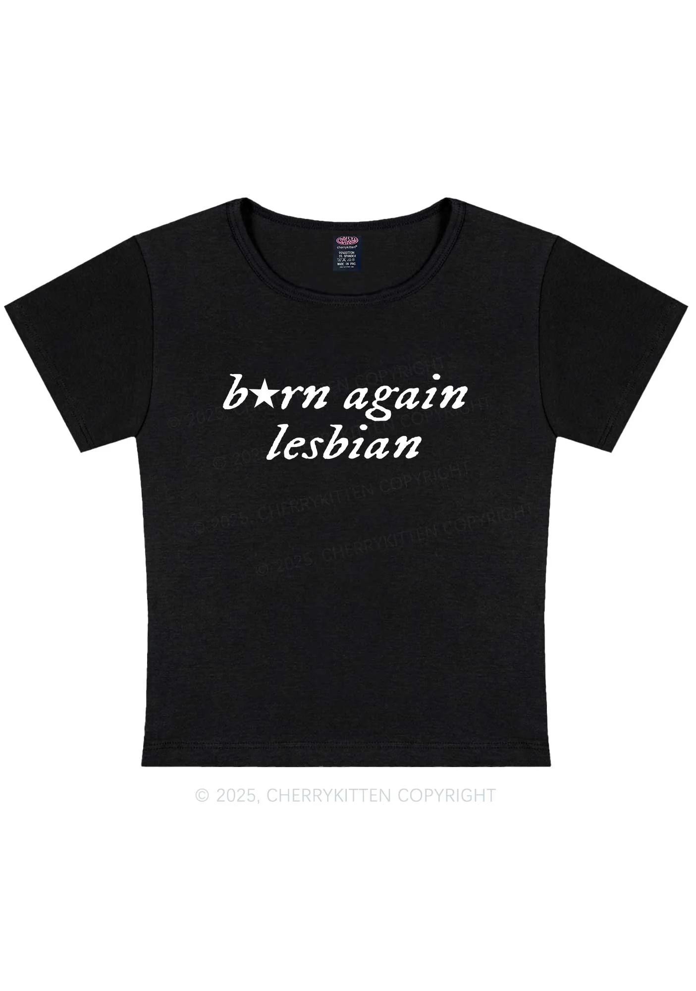 Born Again Lesbian Y2K Baby Tee Cherrykitten - Image 4