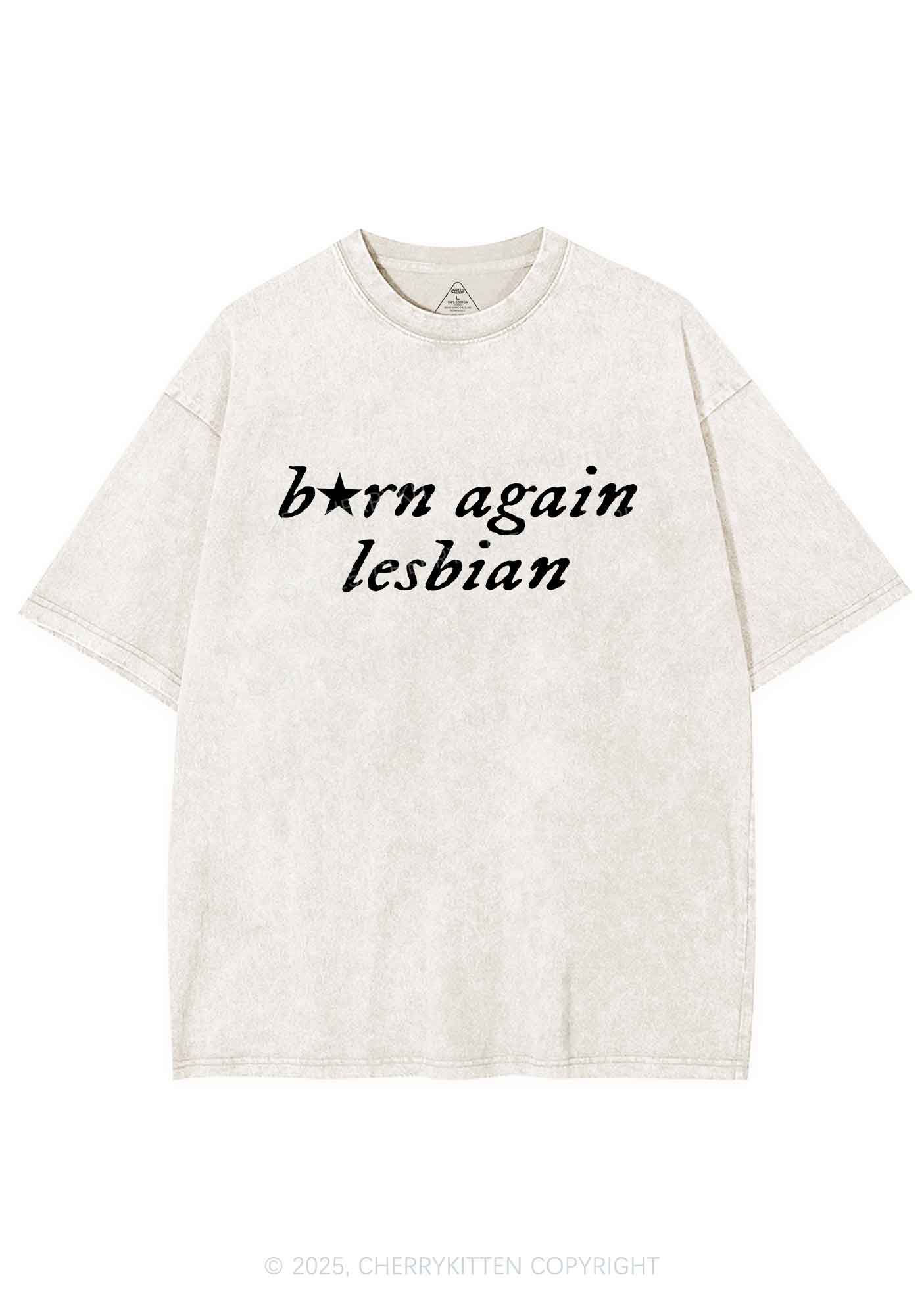 Born Again Lesbian Y2K Shirts Washed Tee Cherrykitten - Image 5