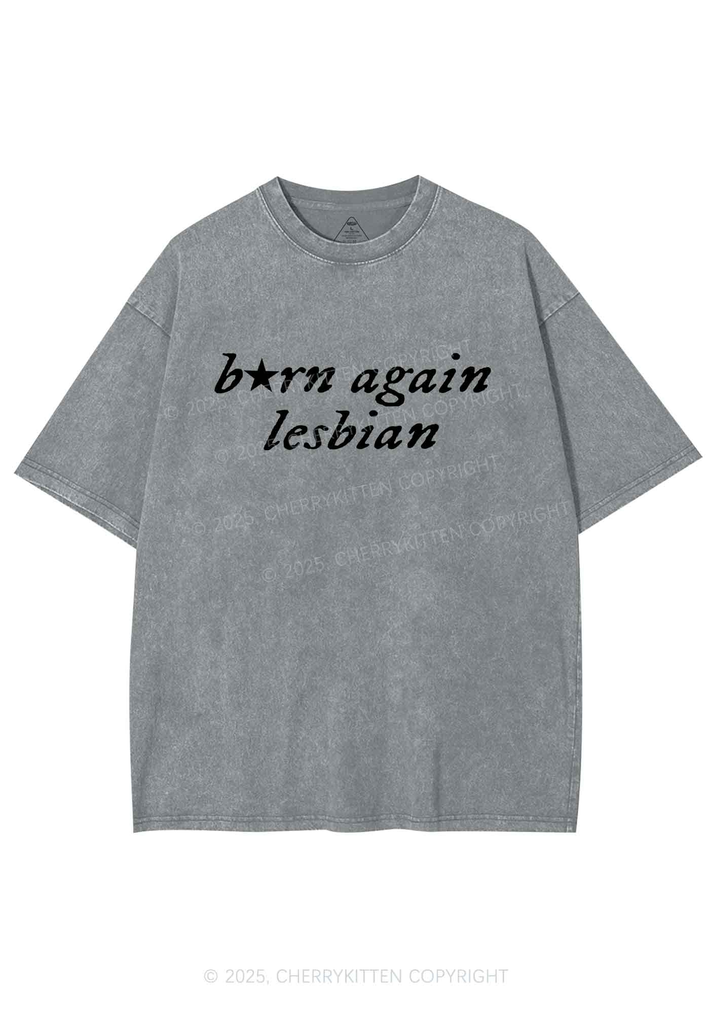 Born Again Lesbian Y2K Shirts Washed Tee Cherrykitten - Image 7