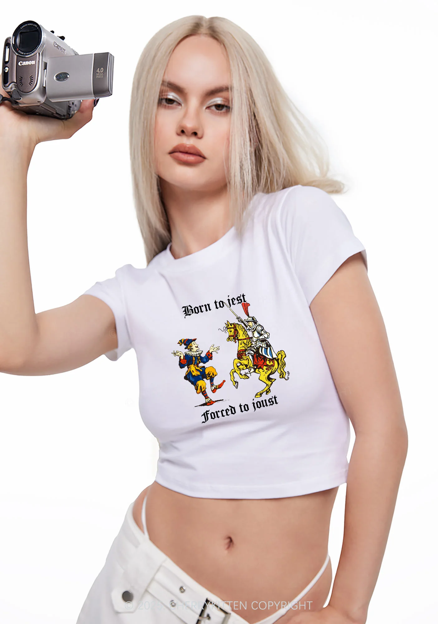 Born to Jest Forced to Joust Y2K Baby Tee Cherrykitten - Image 2