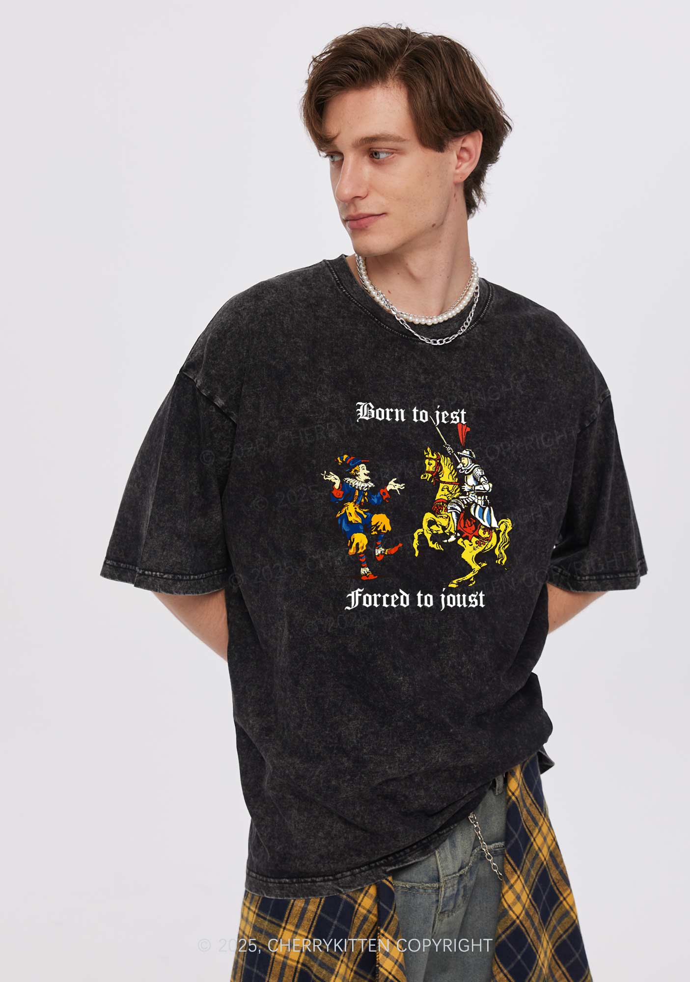 Born to Jest Forced to Joust Y2K Shirts Washed Tee Cherrykitten - Image 2