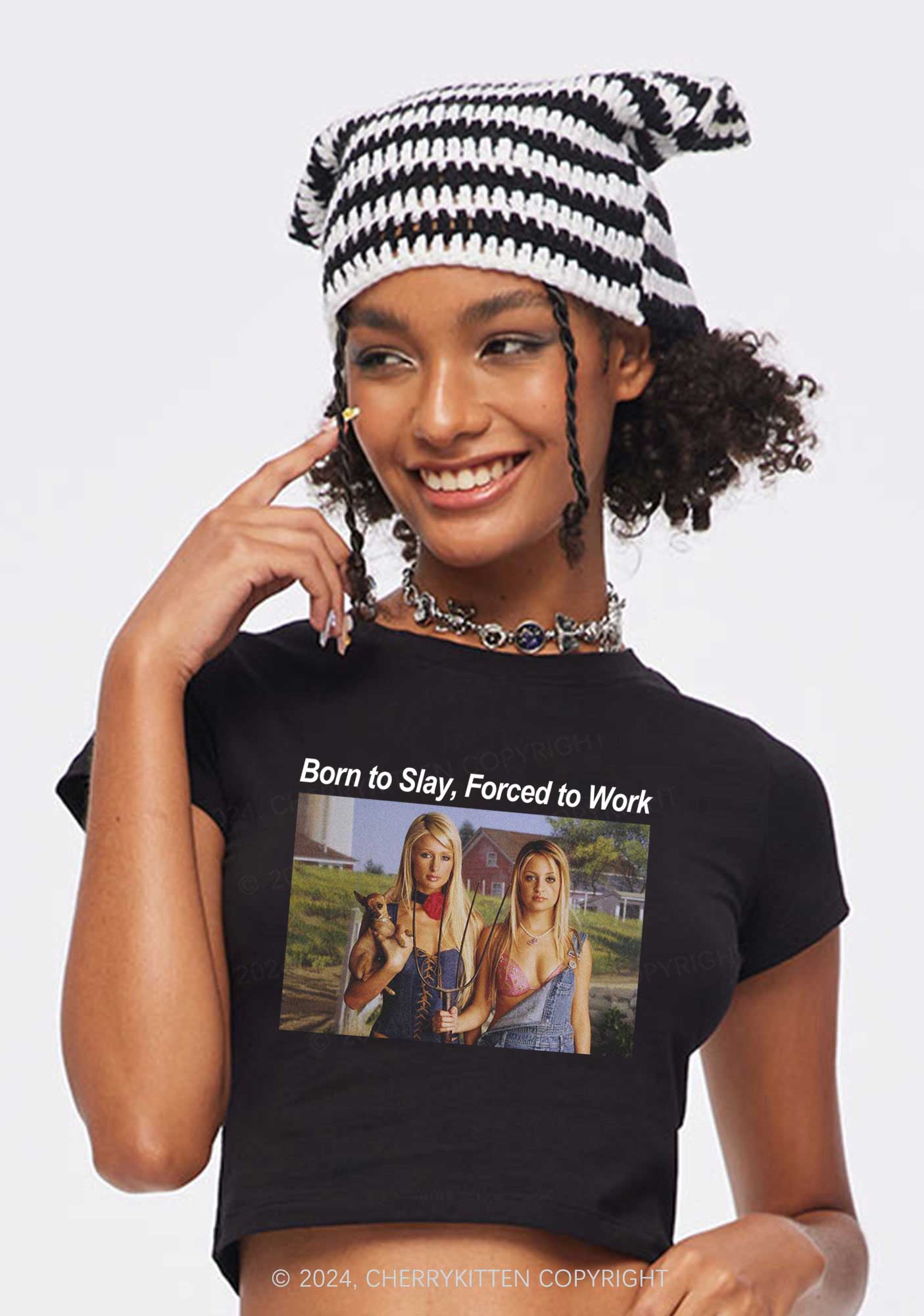 Born To Slay Y2K Baby Tee Cherrykitten - Image 2