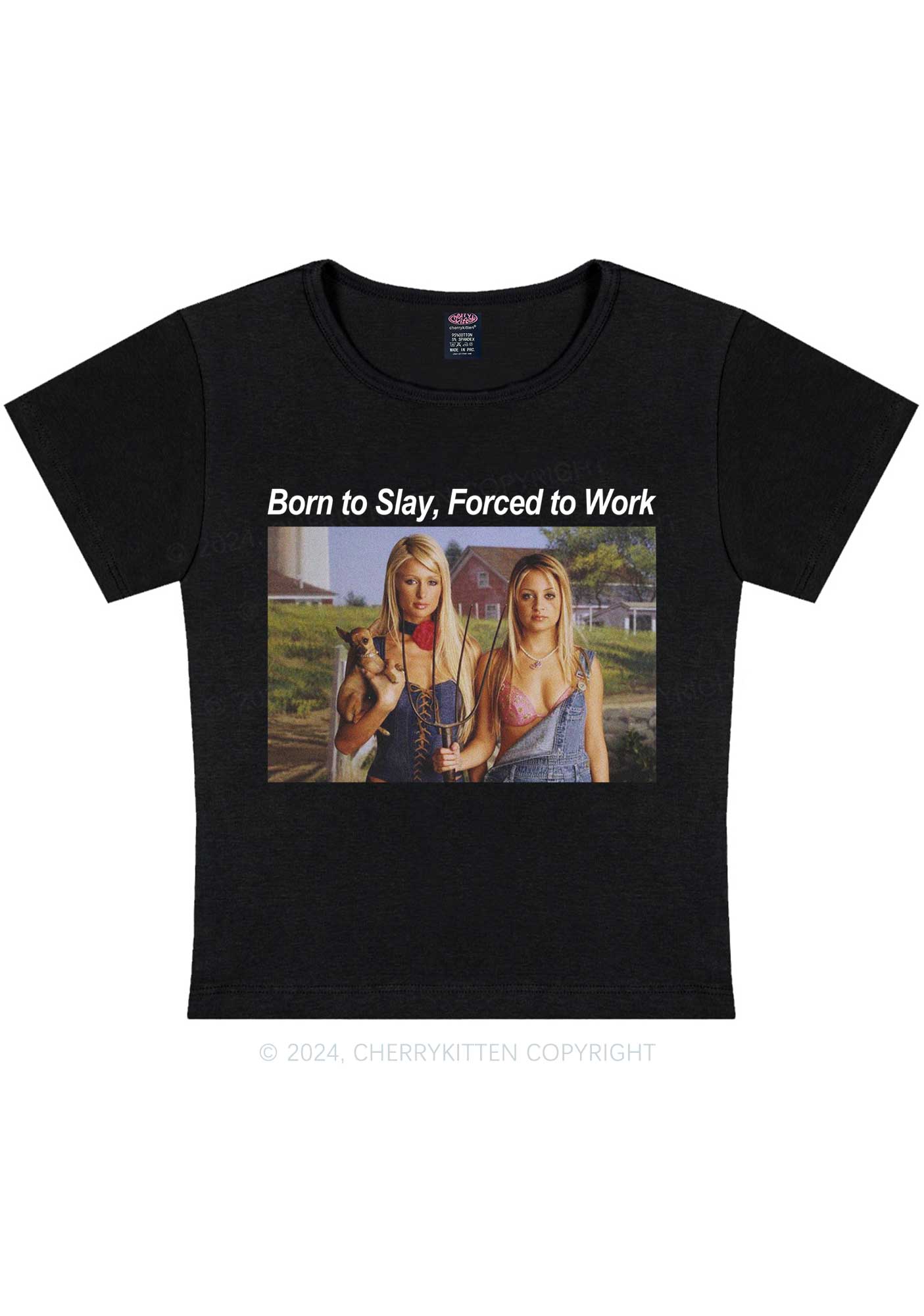 Born To Slay Y2K Baby Tee Cherrykitten - Image 4