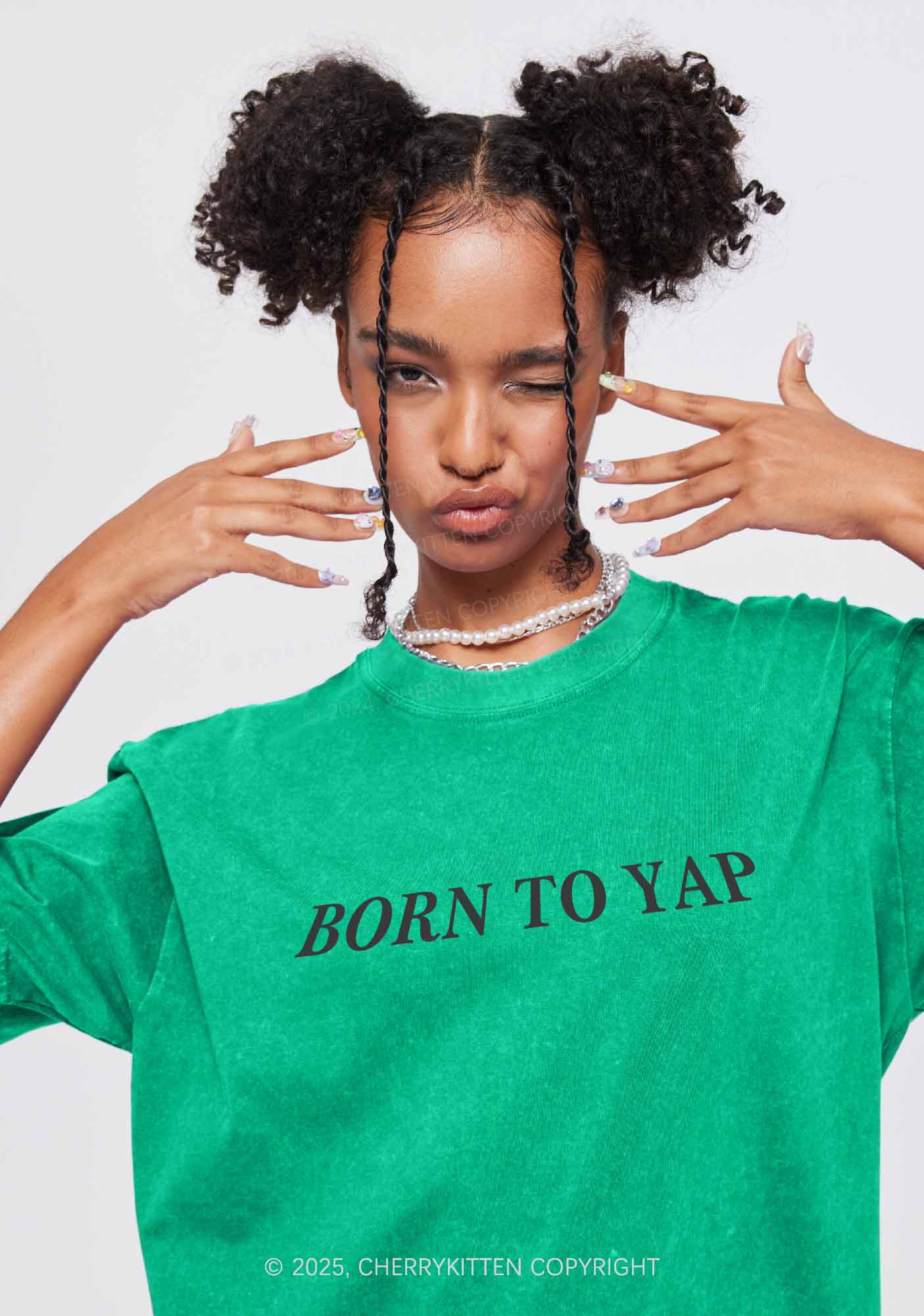 Born To Yap Y2K Washed Tee Cherrykitten - Image 2