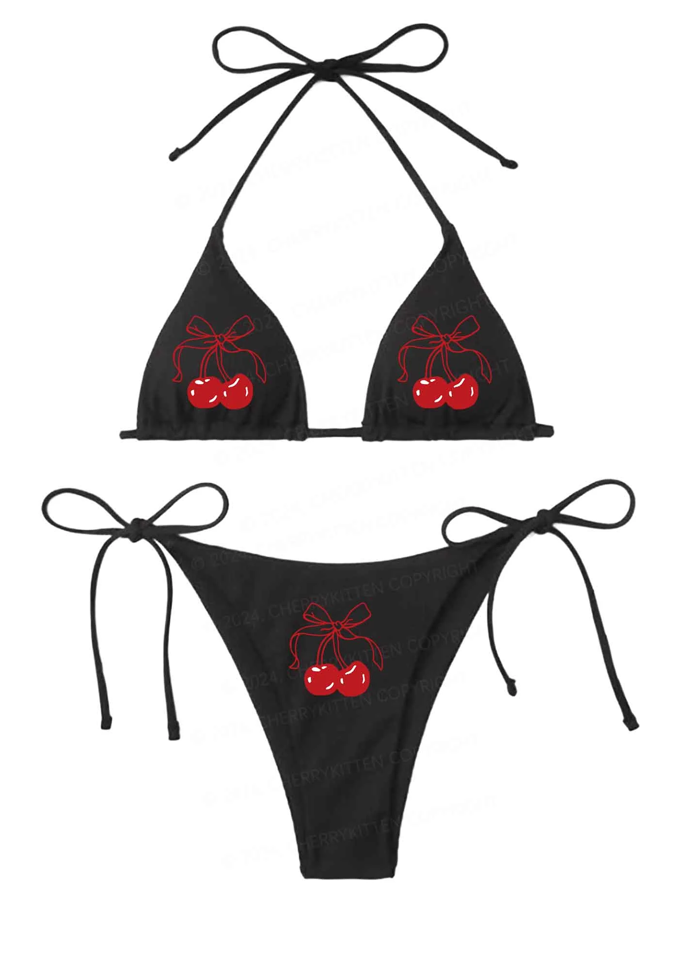 Bow Cherry Y2K Halter Triangle Bikini Set Cherrykitten - Image 3