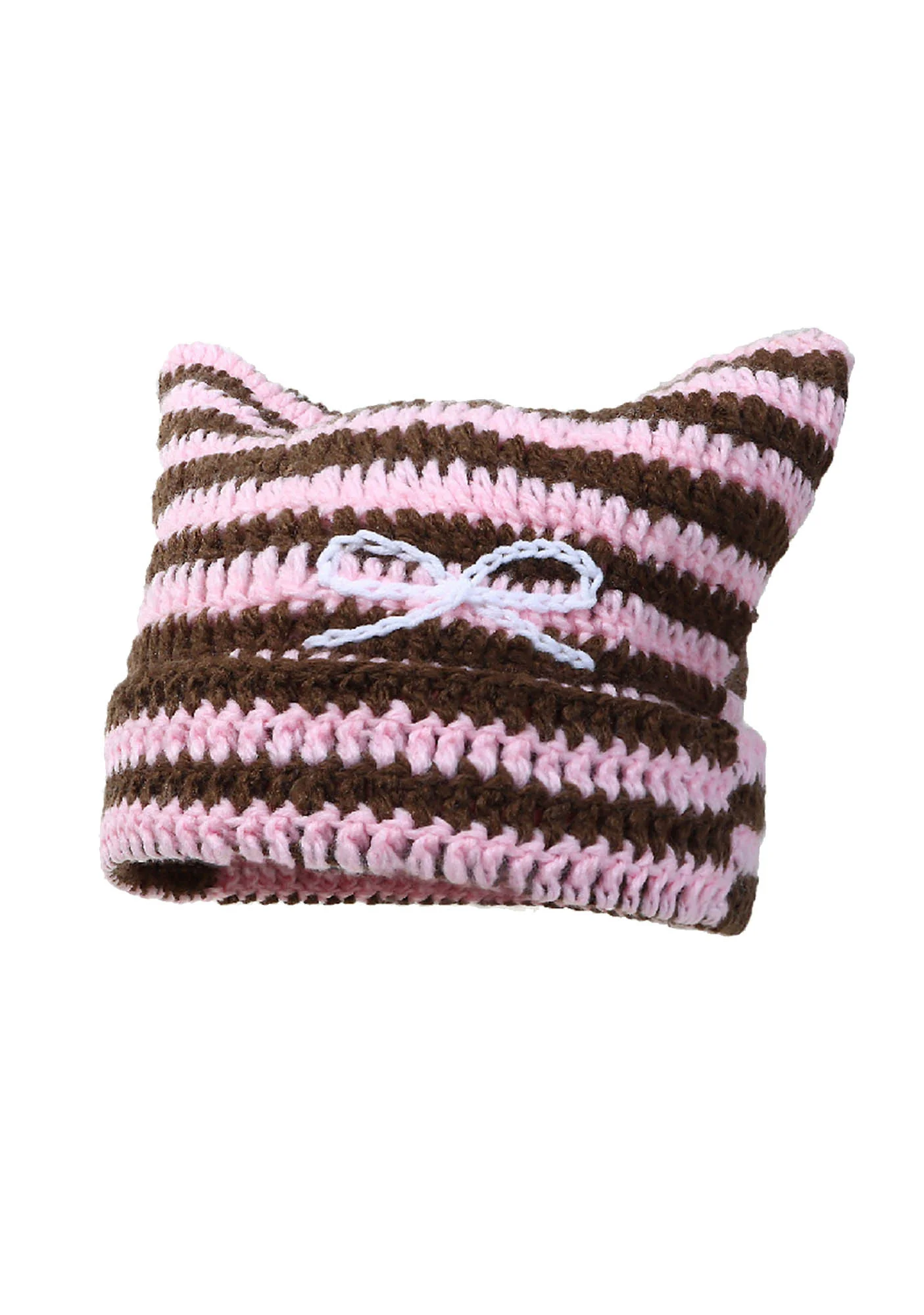 Bow Striped Knit Beanie Y2K Hat Cherrykitten - Image 3