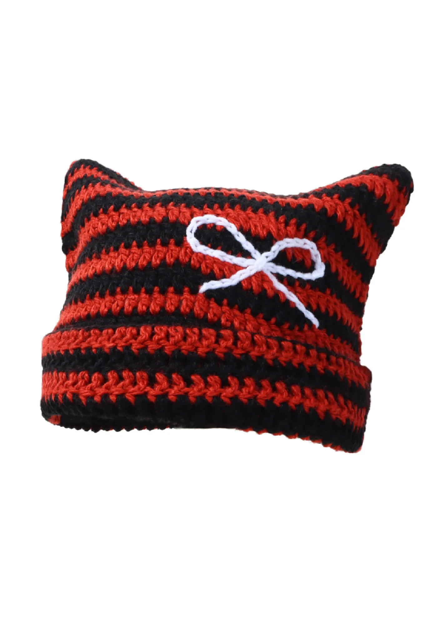 Bow Striped Knit Beanie Y2K Hat Cherrykitten - Image 4