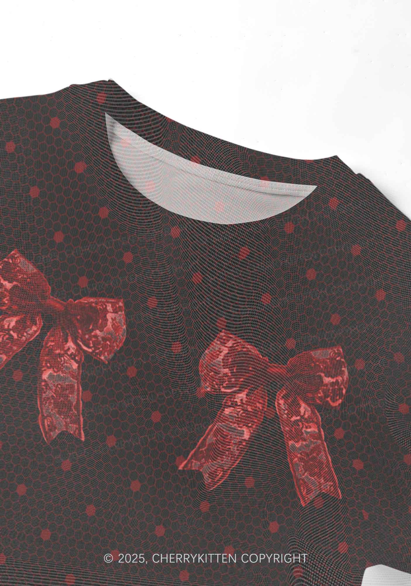 Bow Ties Y2K Mesh Crop Top Cherrykitten - Image 3