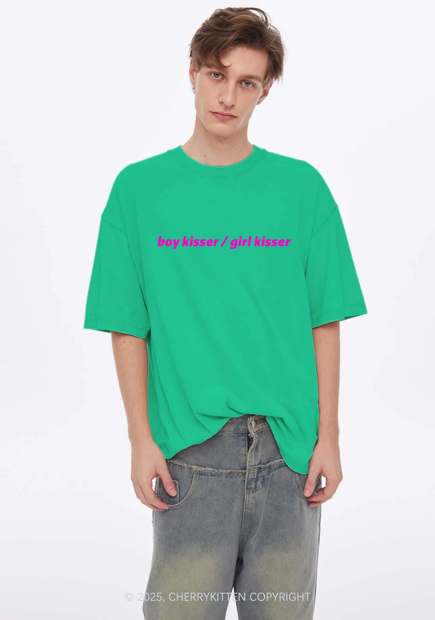 Boy Kisser Girl Kisser Pride Y2K Shirts Washed Tee Cherrykitten - Image 2
