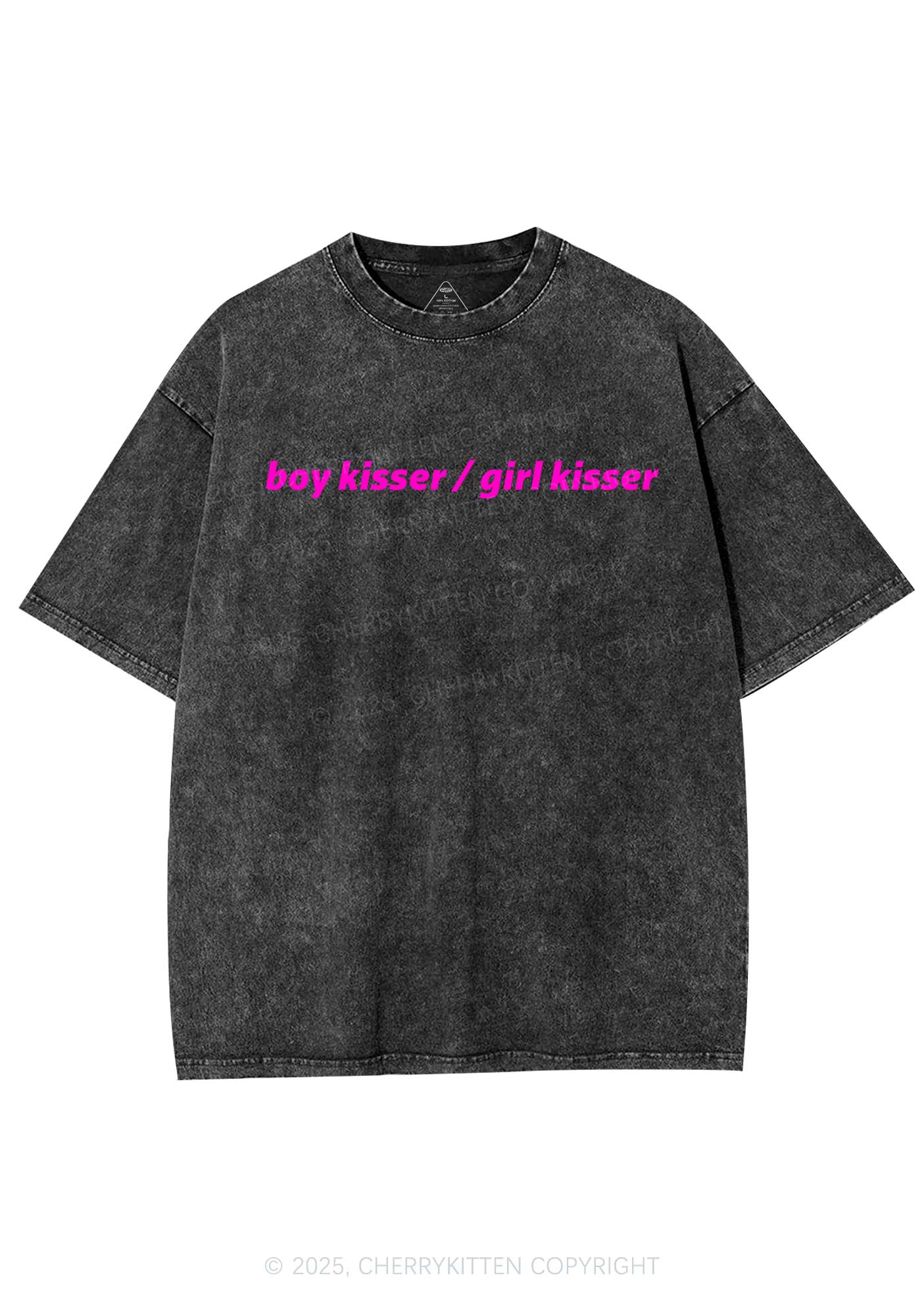 Boy Kisser Girl Kisser Pride Y2K Shirts Washed Tee Cherrykitten - Image 3
