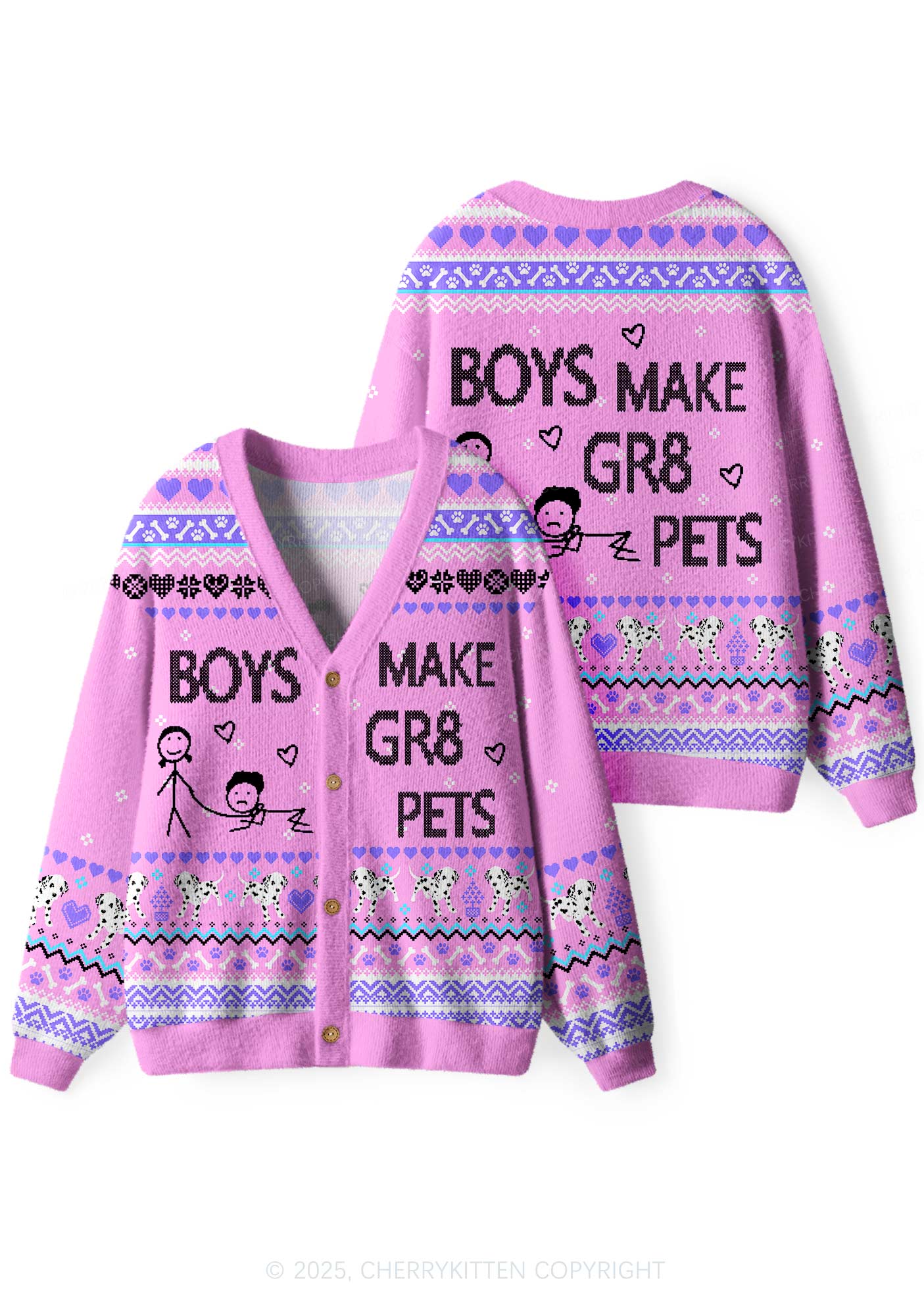 Boys Make Gr8 Pets Y2K Christmas Cardigan Knit Sweatshirt Cherrykitten - Image 3