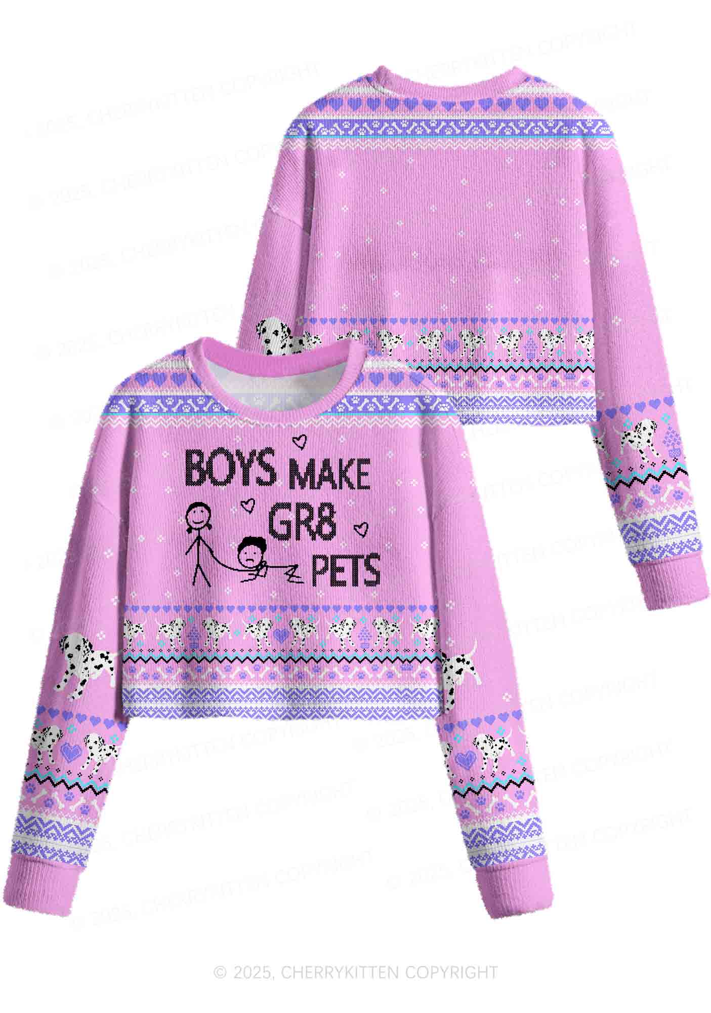 Boys Make Gr8 Pets Y2K Christmas Crop Knit Sweatshirt Cherrykitten - Image 3