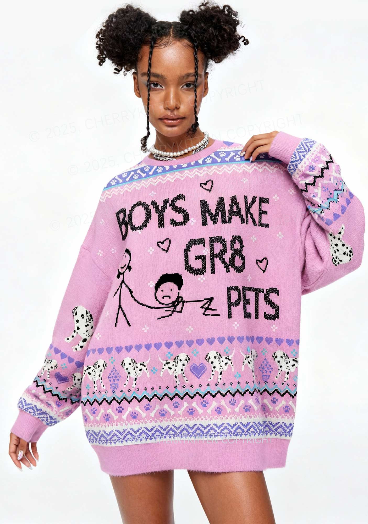 Boys Make Gr8 Pets Y2K Christmas Knit Sweatshirt Cherrykitten - Image 2