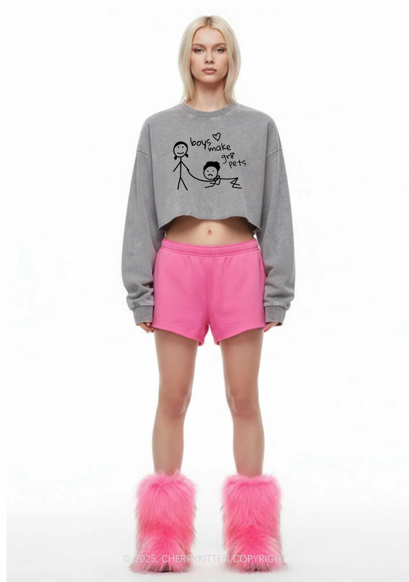 Boys Make Gr8 Pets Y2K Crop Washed Sweatshirts Cherrykitten - Image 2