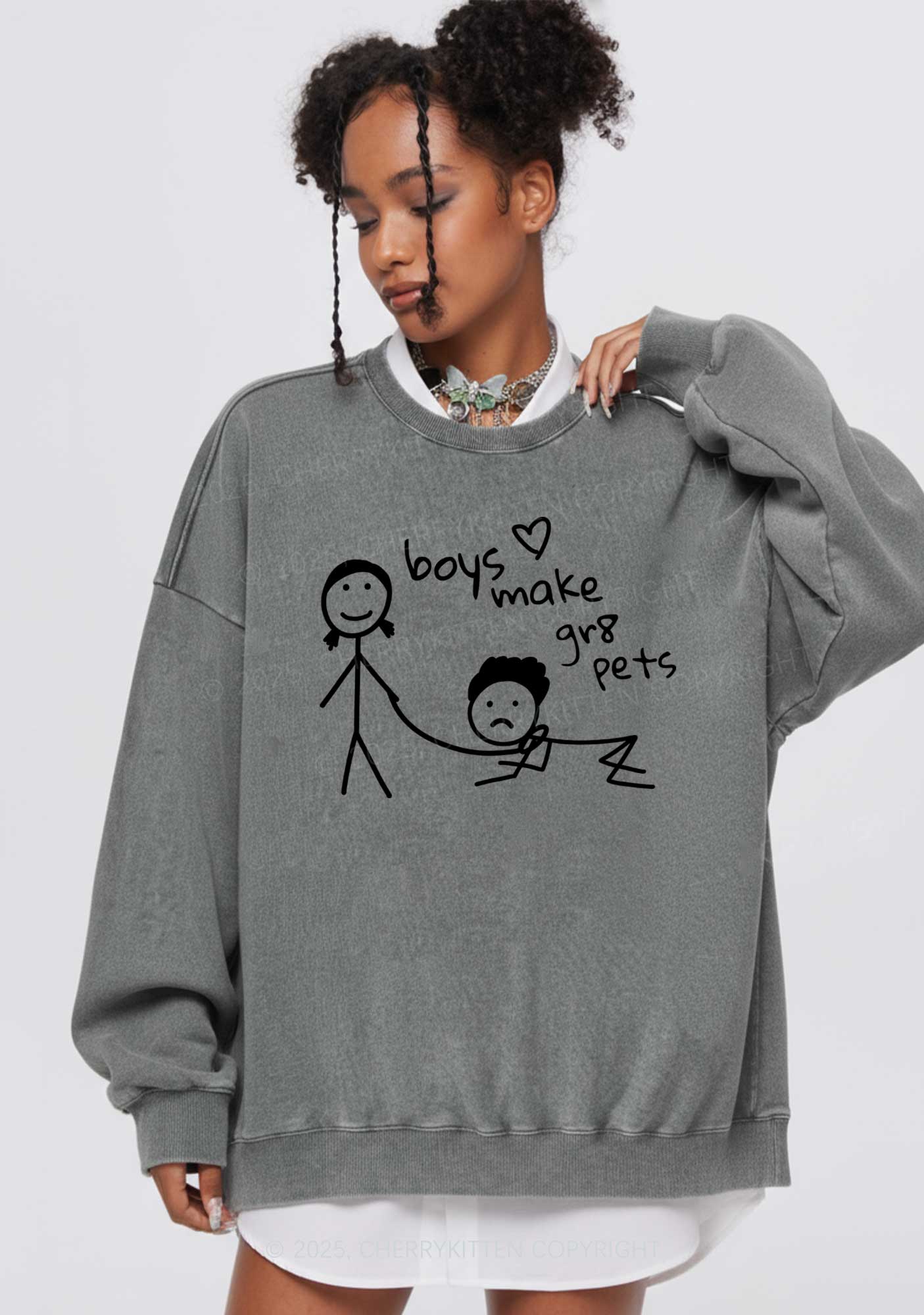 Boys Make Gr8 Pets Y2K Washed Sweatshirts Cherrykitten - Image 2