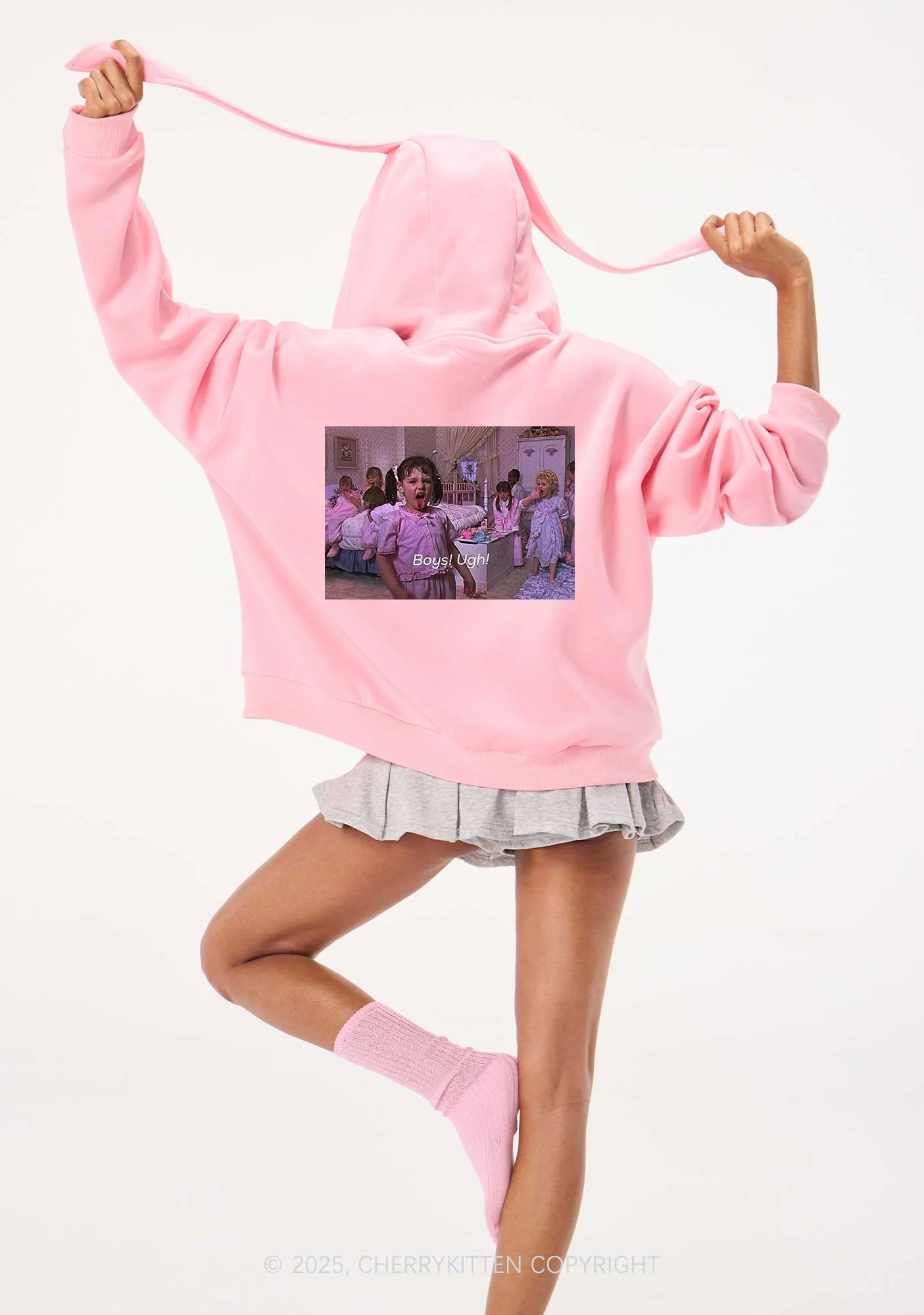 Boys Ugh Y2K Bunny Ear Zip Hoodie Cherrykitten - Image 3