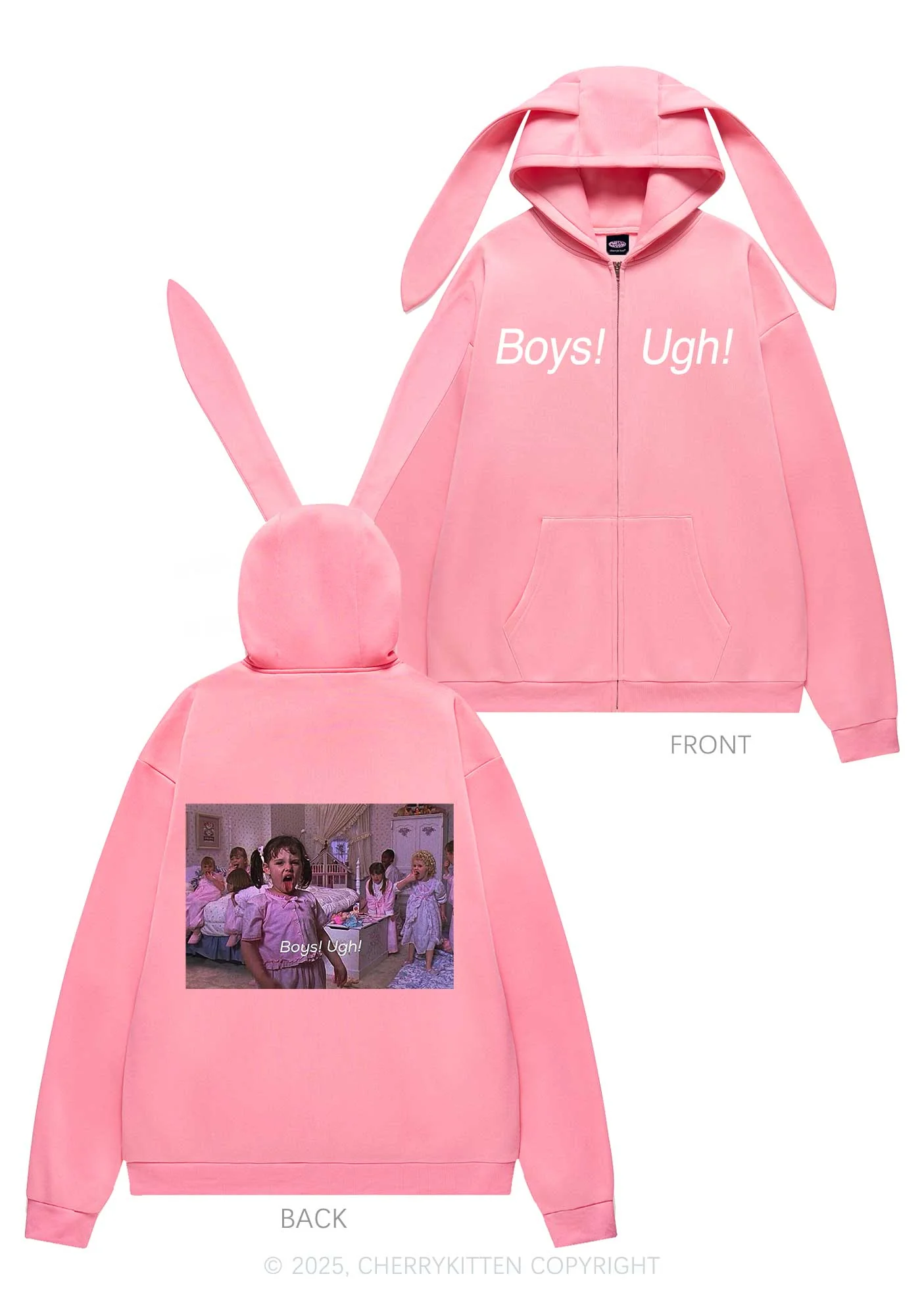 Boys Ugh Y2K Bunny Ear Zip Hoodie Cherrykitten - Image 4