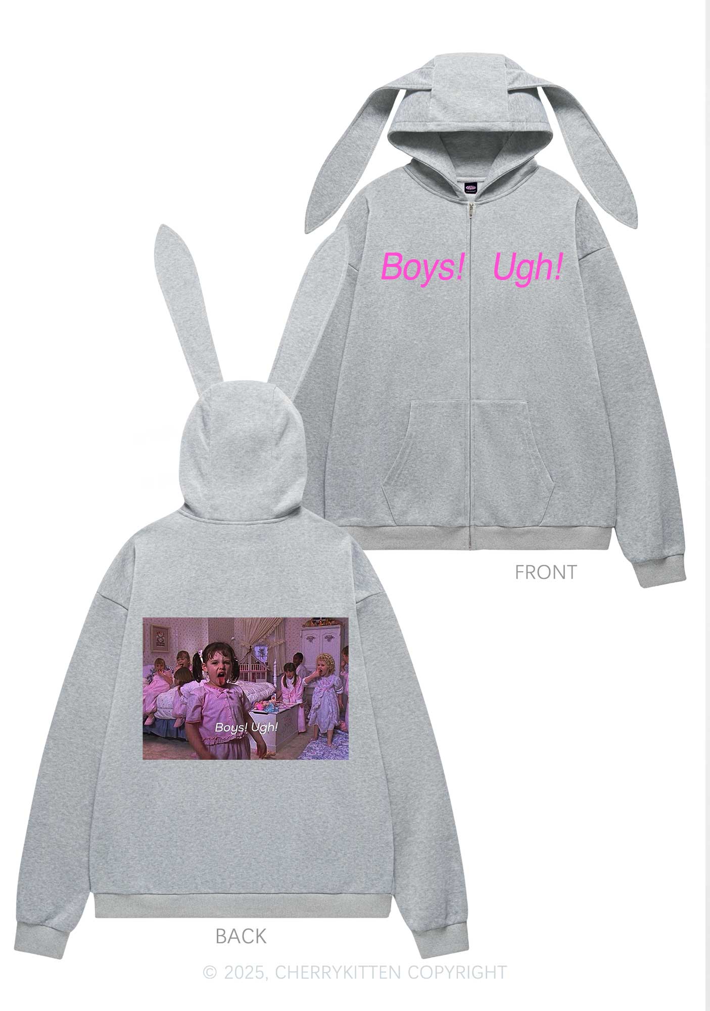 Boys Ugh Y2K Bunny Ear Zip Hoodie Cherrykitten - Image 5
